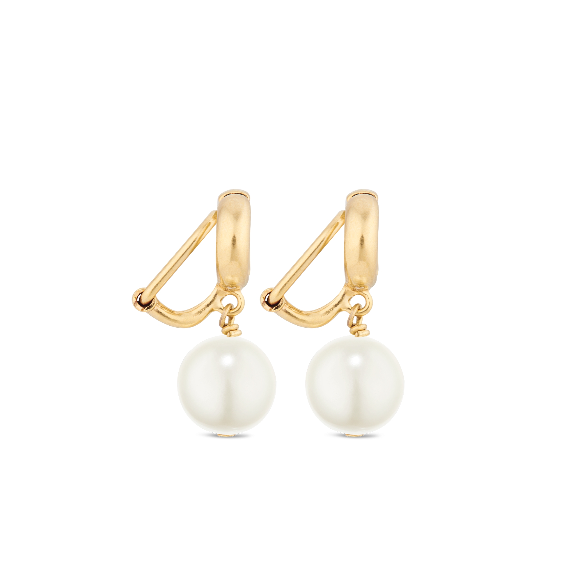 CD Navy 夹式耳环 金色饰面金属和白色树脂珠饰 E02