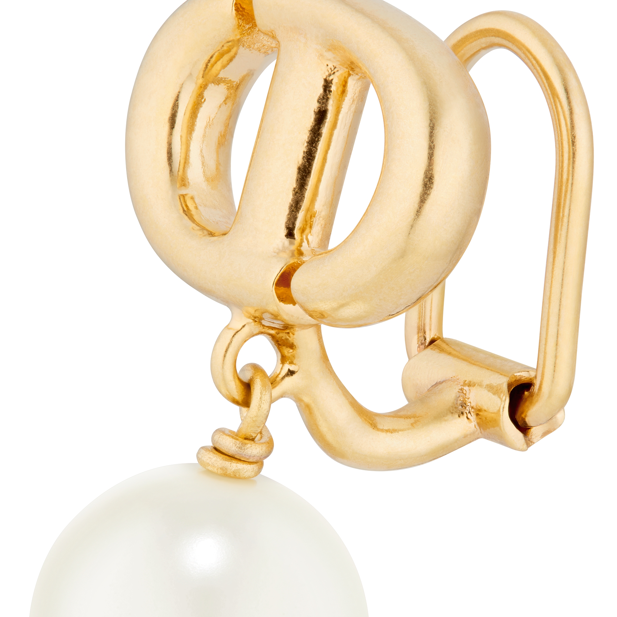 CD Navy 夹式耳环 金色饰面金属和白色树脂珠饰 E09