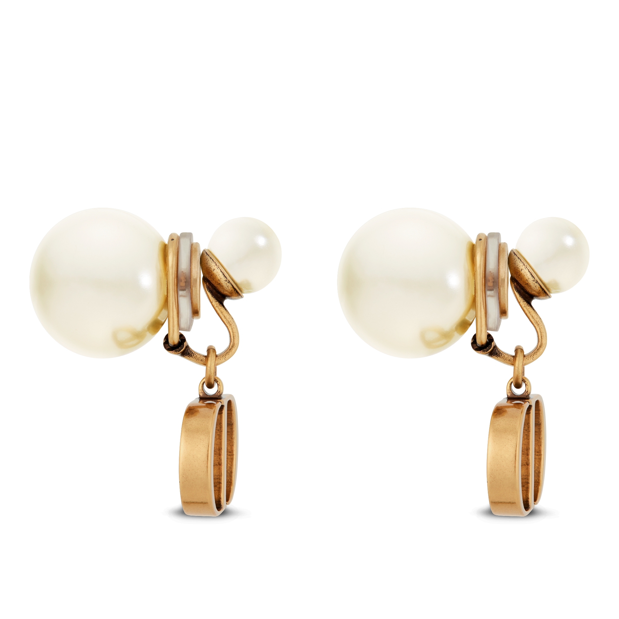 Dior Tribales 夹式耳环 复古金色饰面金属和白色树脂珠饰 E02