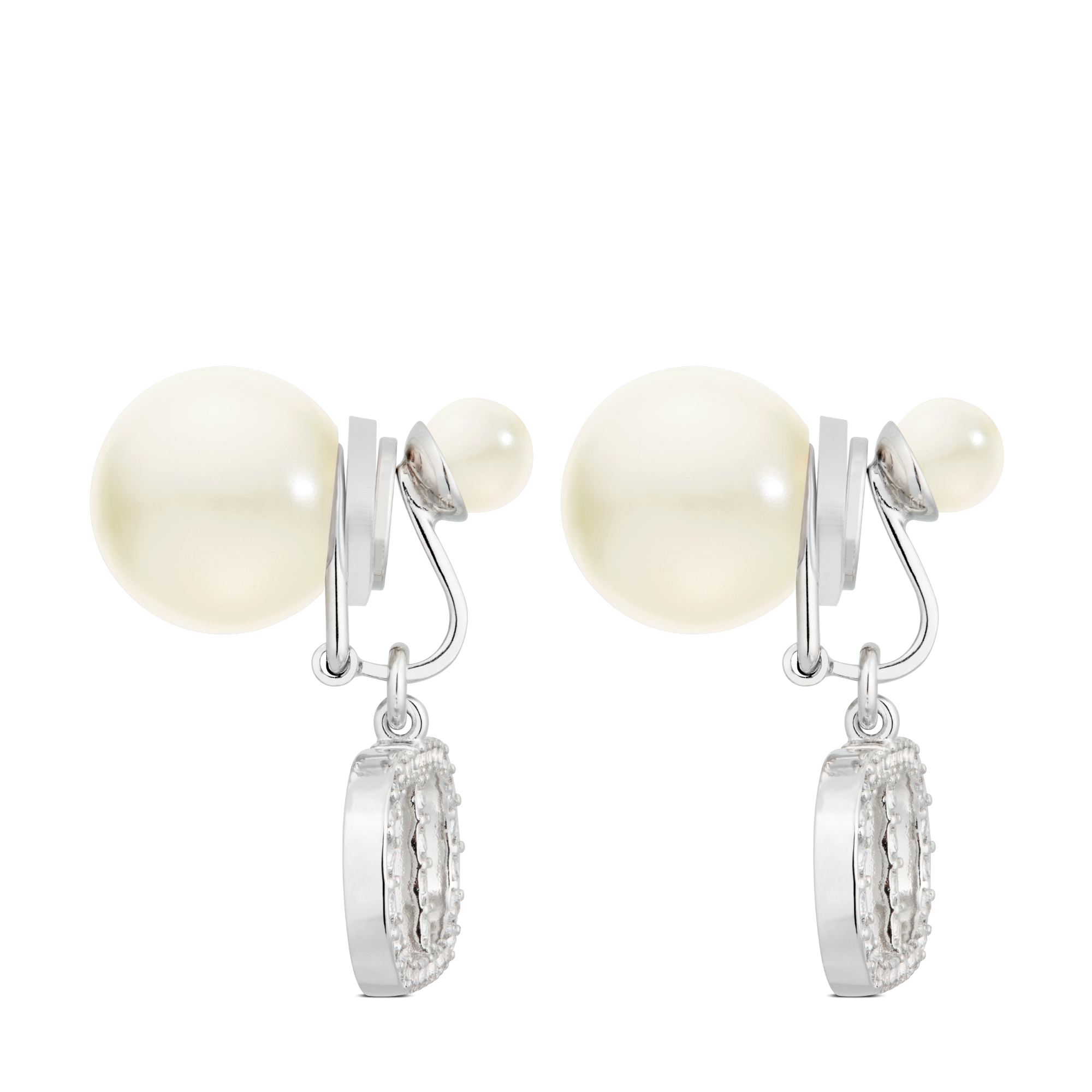 Dior Tribales 夹式耳环 银色饰面金属，白色树脂珠饰和银色调仿水晶装饰 E02