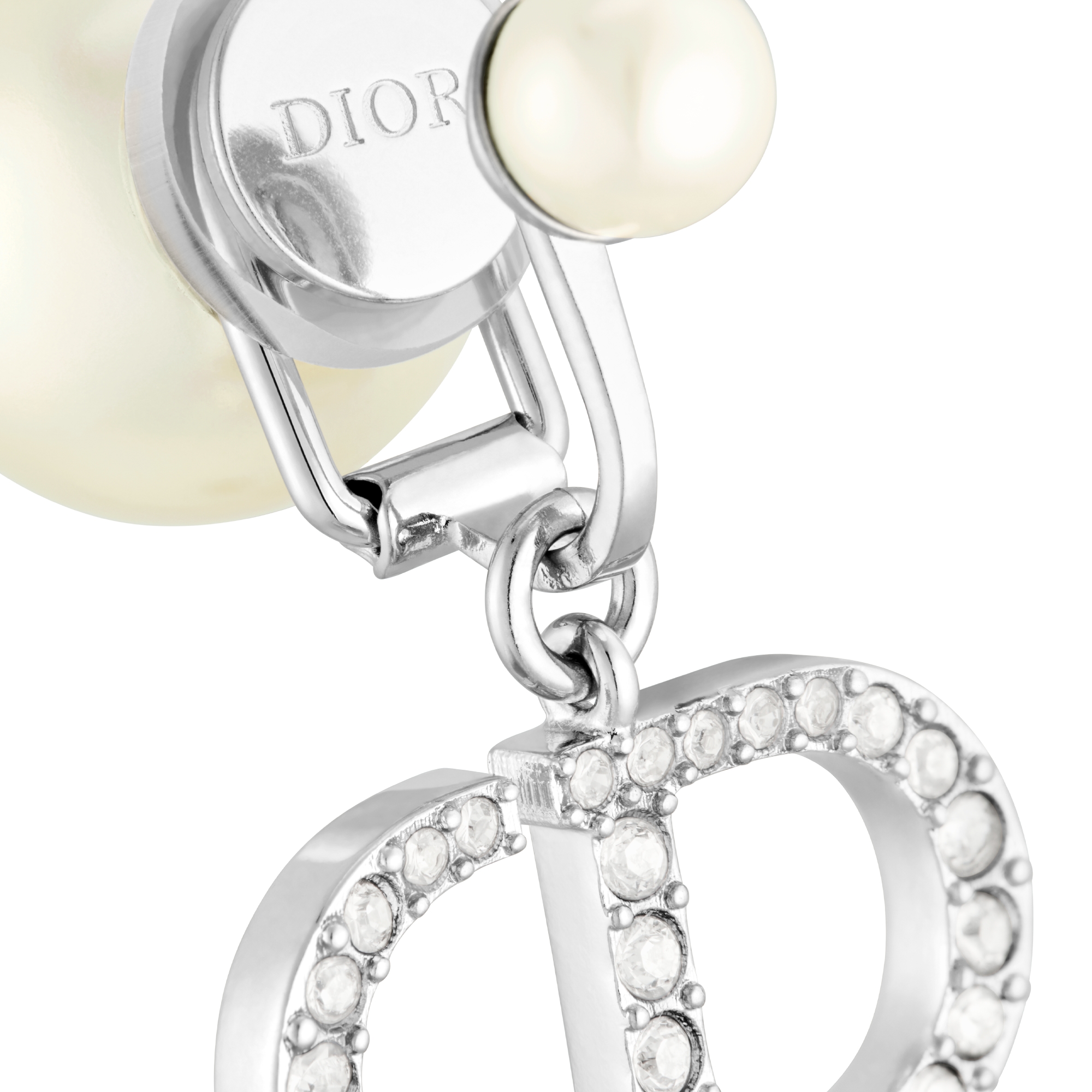 Dior Tribales 夹式耳环 银色饰面金属，白色树脂珠饰和银色调仿水晶装饰 E09