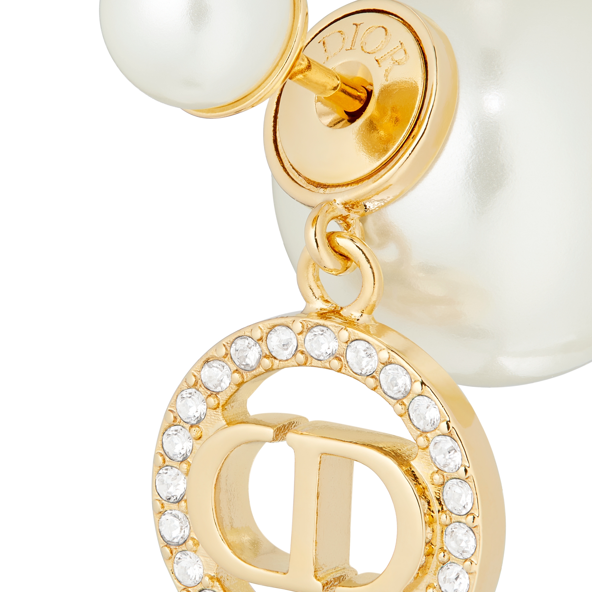 Dior Tribales 耳环 金色饰面金属搭配白色树脂珠饰和银色调仿水晶装饰 E09