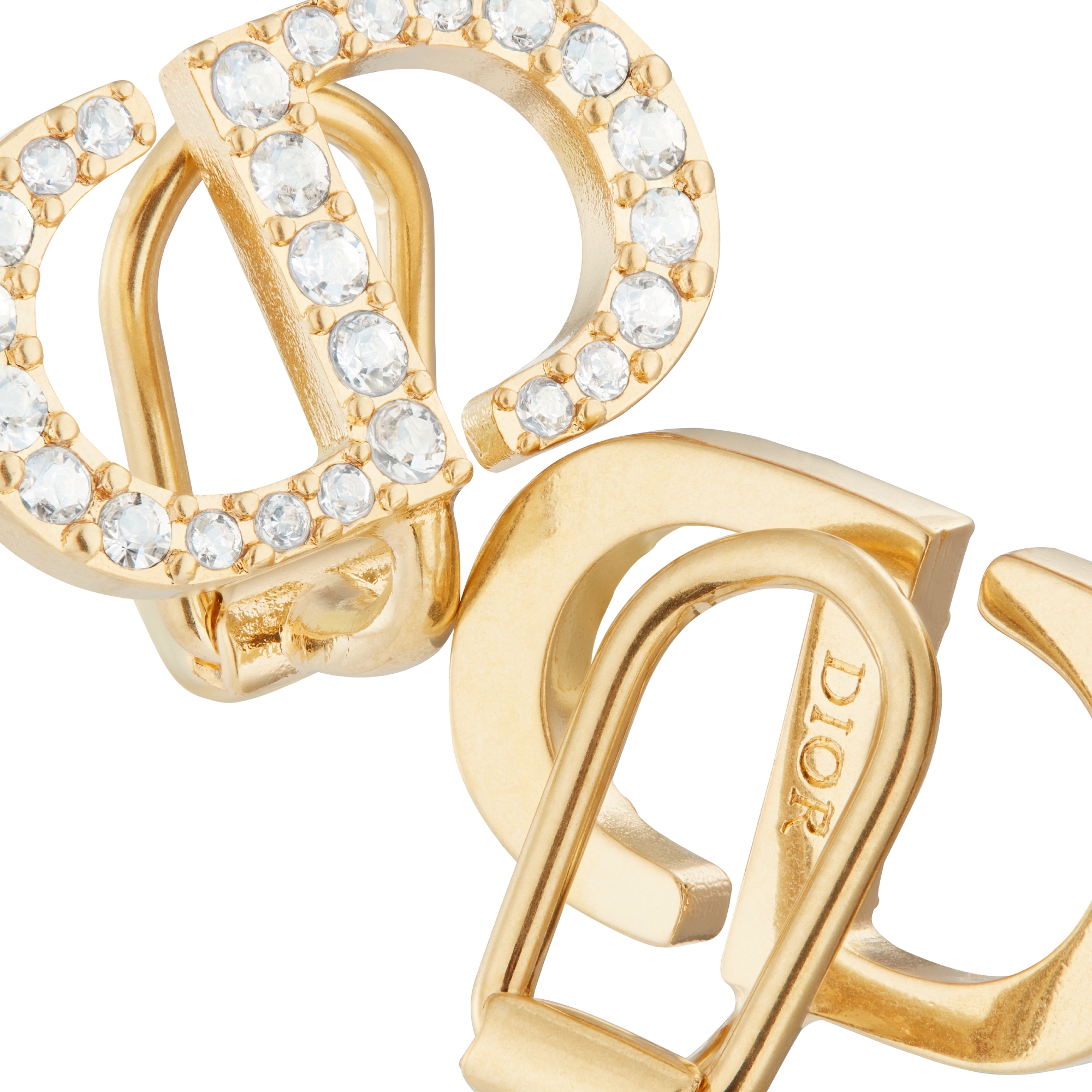 Petit CD 夹式耳钉 金色饰面金属和银色调仿水晶装饰 E09