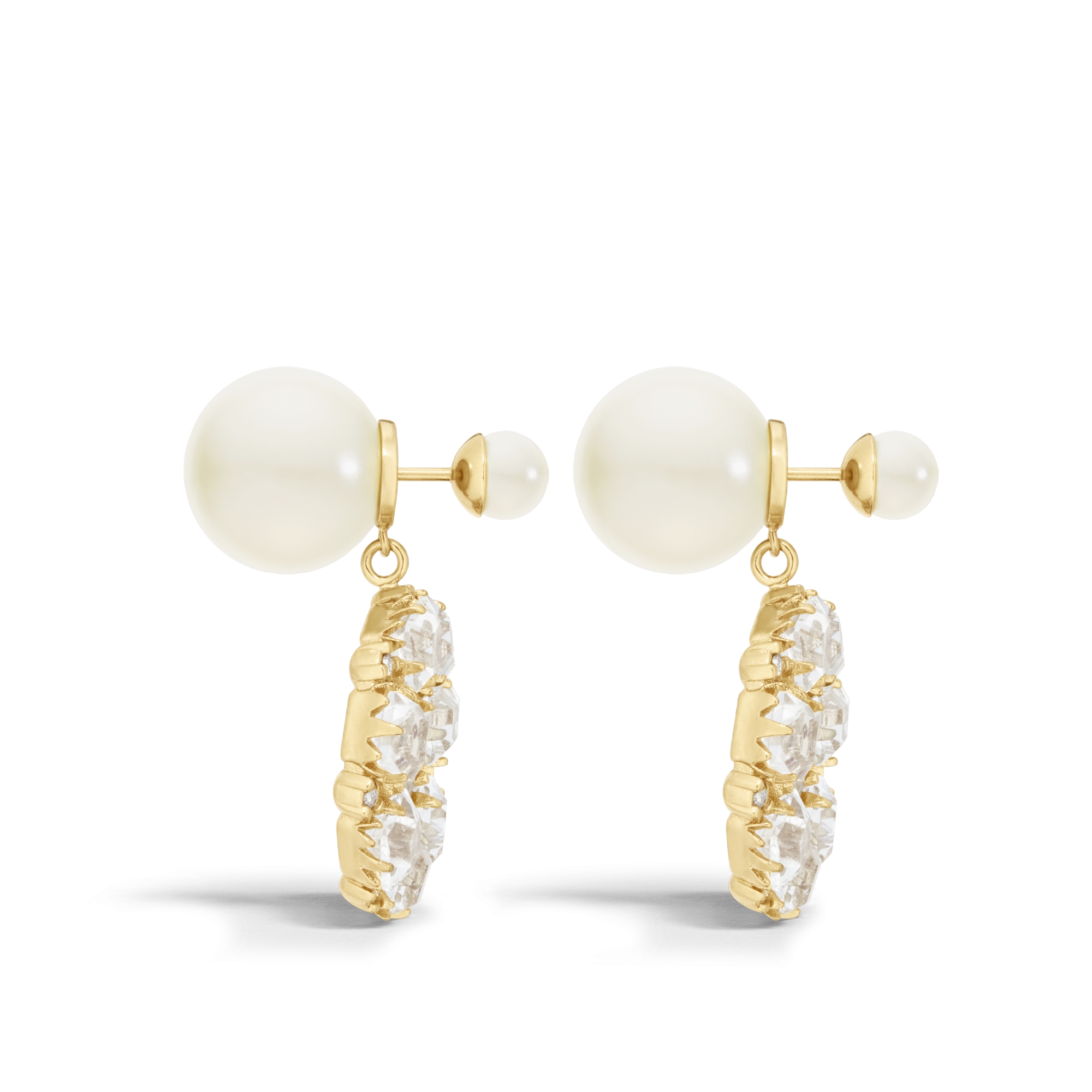 Dior Tribales 耳环 金色饰面金属搭配白色树脂珠饰和银色调晶体装饰 E02