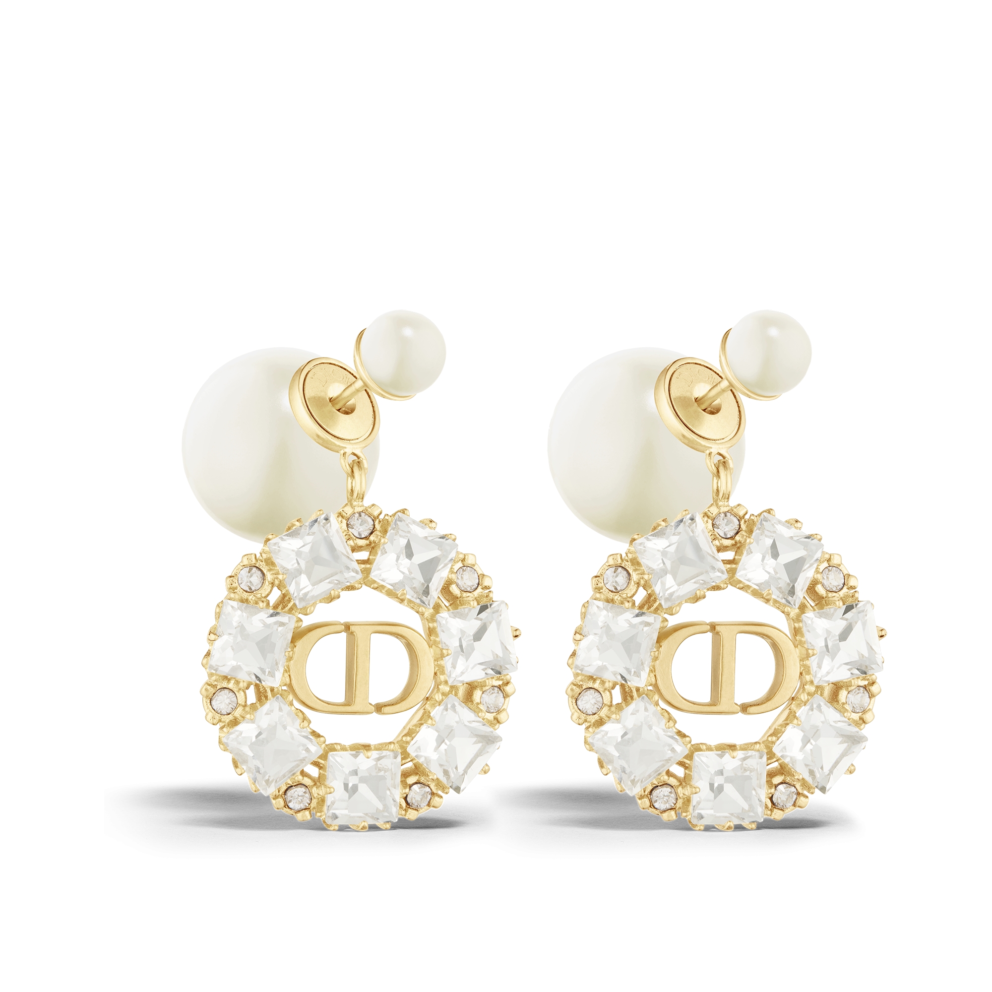 Dior Tribales 耳环 金色饰面金属搭配白色树脂珠饰和银色调晶体装饰 E03