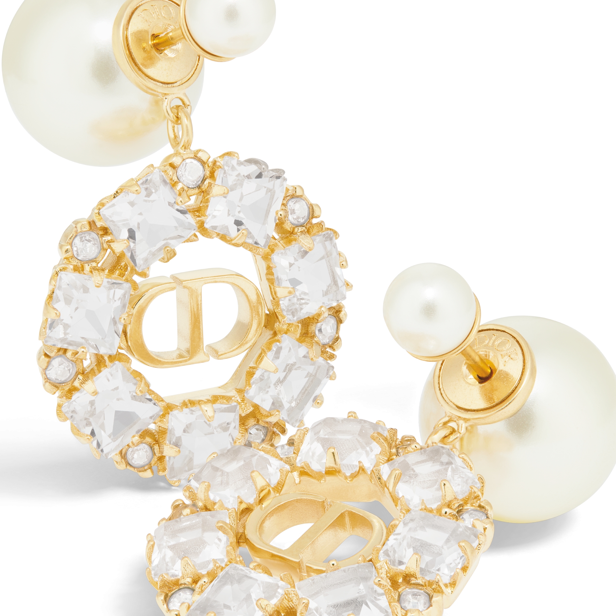Dior Tribales 耳环 金色饰面金属搭配白色树脂珠饰和银色调晶体装饰 E09