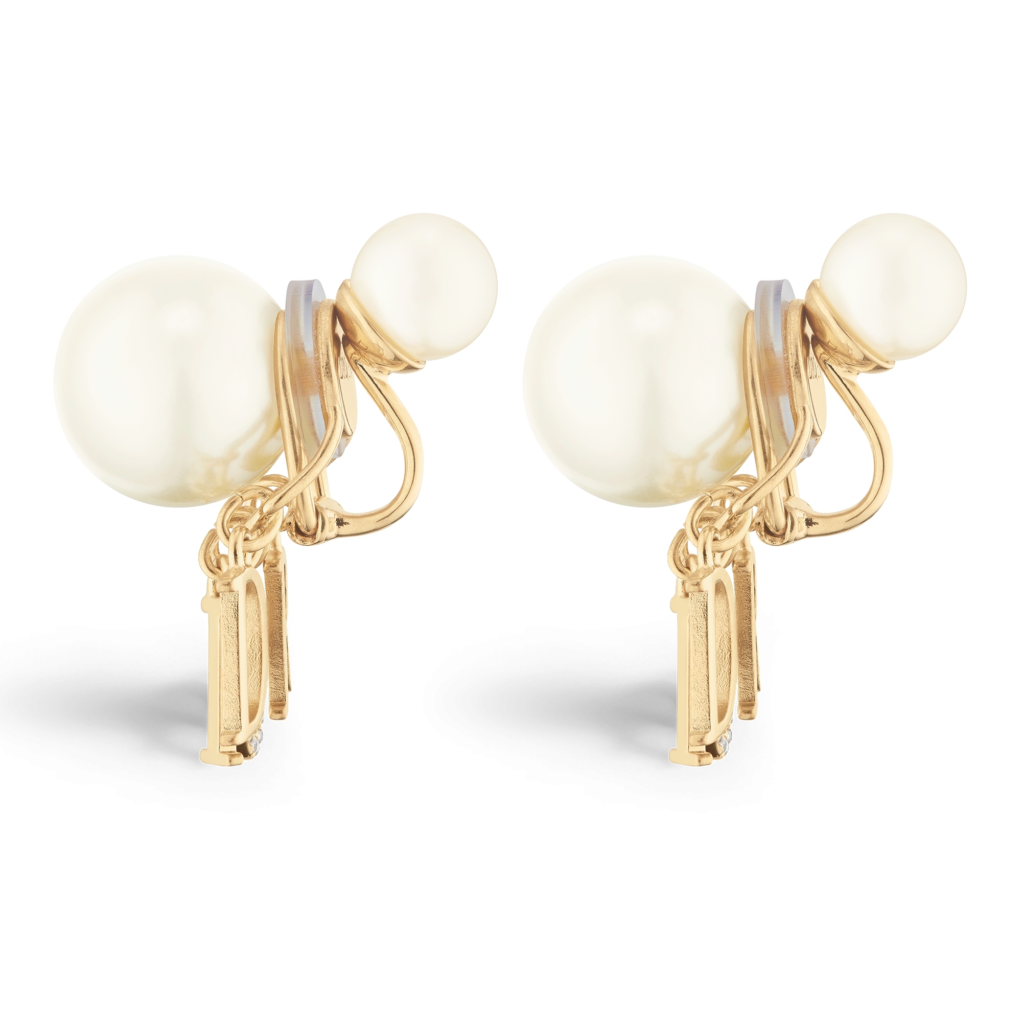 Dior Tribales 夹式耳环 金色饰面金属、白色树脂珠饰和白色仿水晶装饰 E02