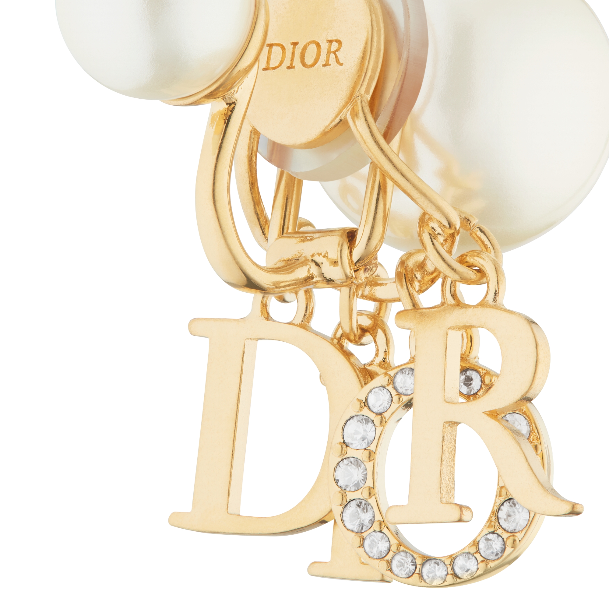 Dior Tribales 夹式耳环 金色饰面金属、白色树脂珠饰和白色仿水晶装饰 E09