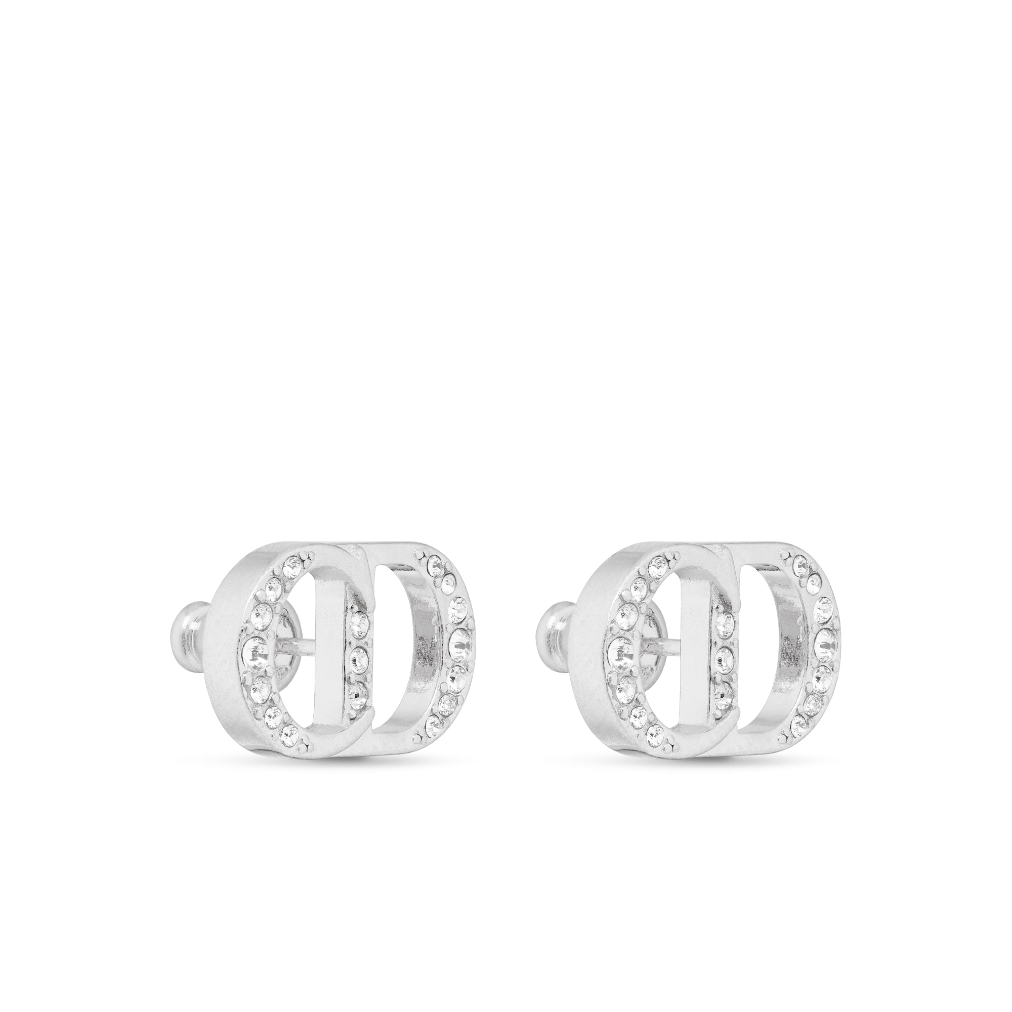 CD Icon 耳环 银质和白色仿水晶装饰 E03