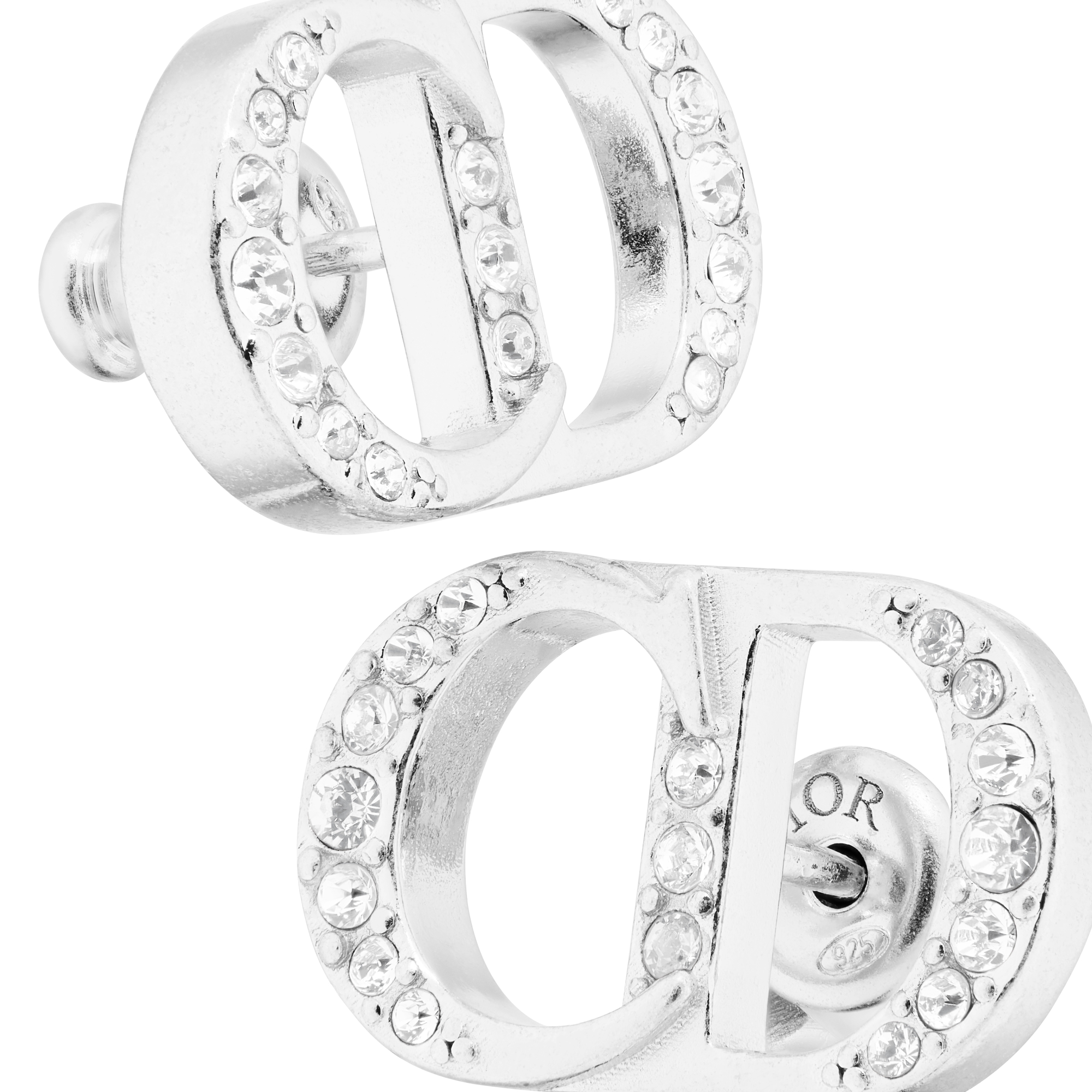 CD Icon 耳环 银质和白色仿水晶装饰 E09