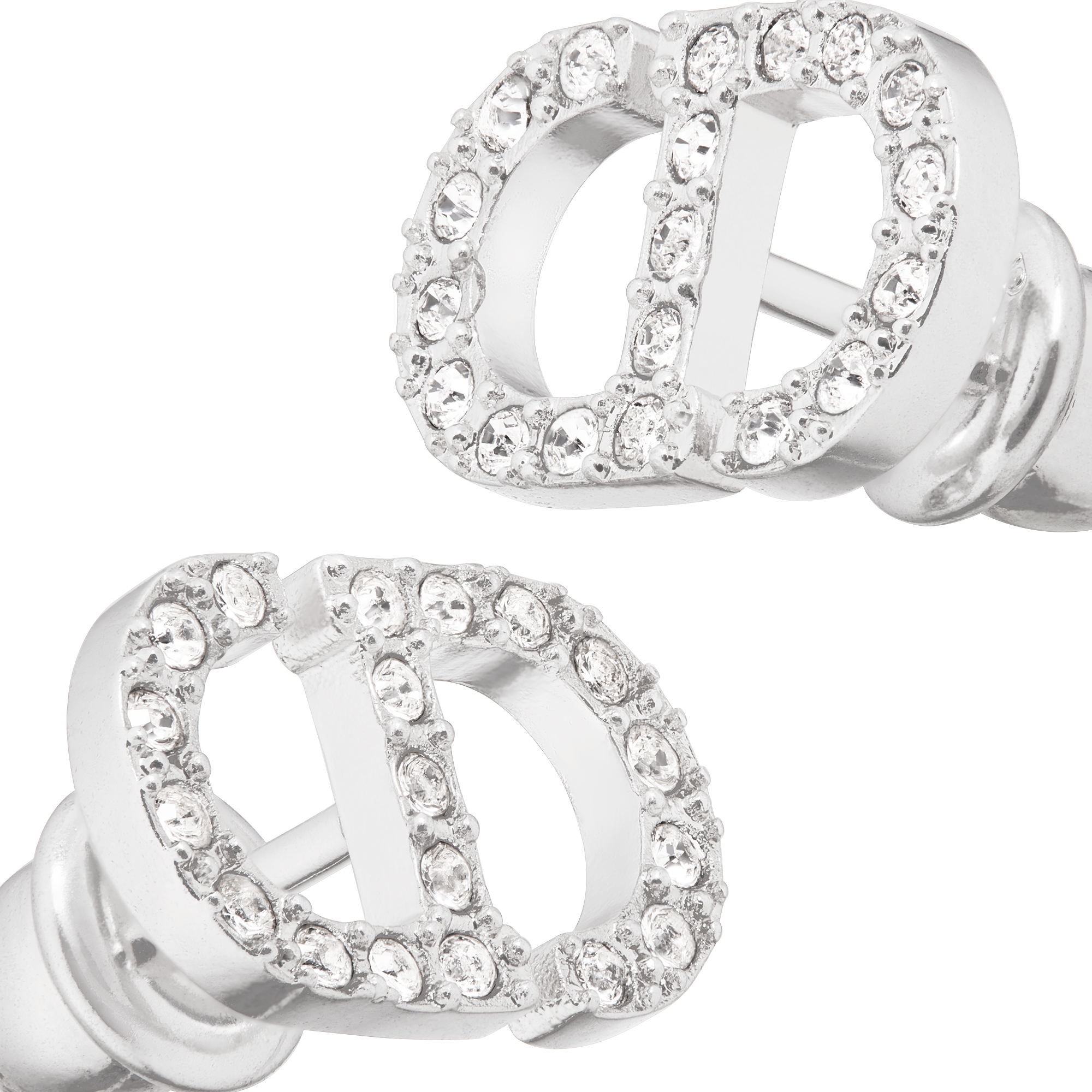 Petit CD 迷你耳钉 银色饰面金属和白色仿水晶装饰 E09