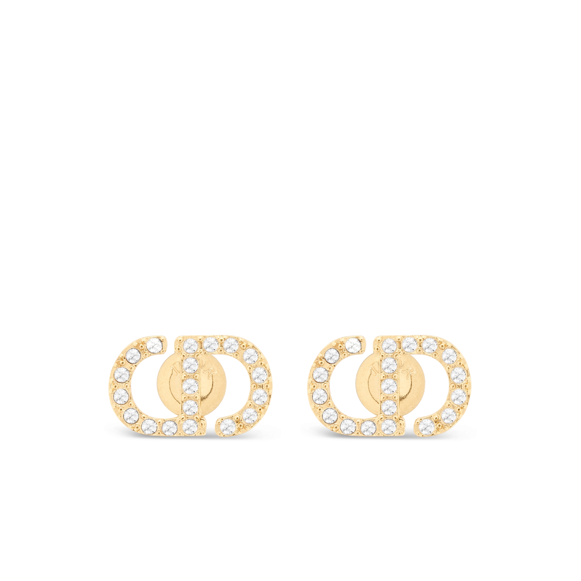 Petit CD 迷你耳钉 金色饰面金属和银色调仿水晶装饰 E01