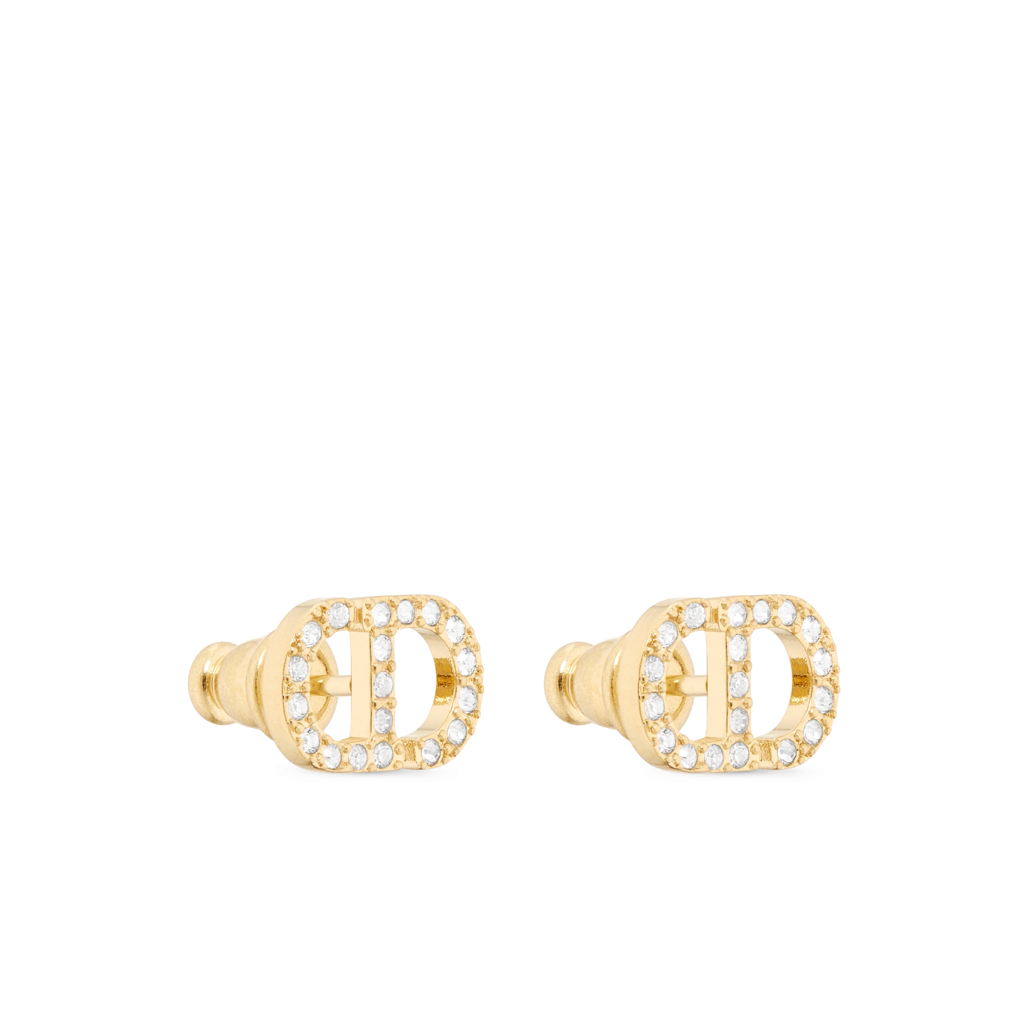 Petit CD 迷你耳钉 金色饰面金属和银色调仿水晶装饰 E03