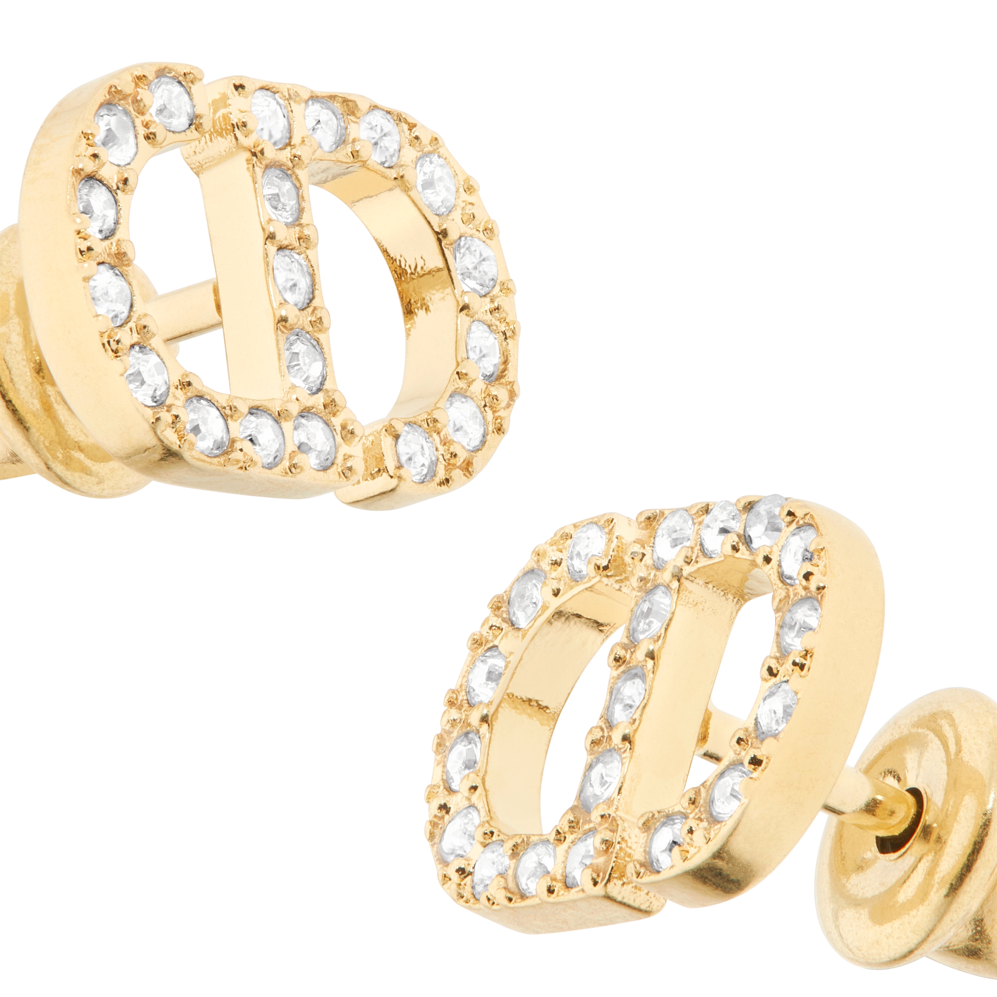 Petit CD 迷你耳钉 金色饰面金属和银色调仿水晶装饰 E09