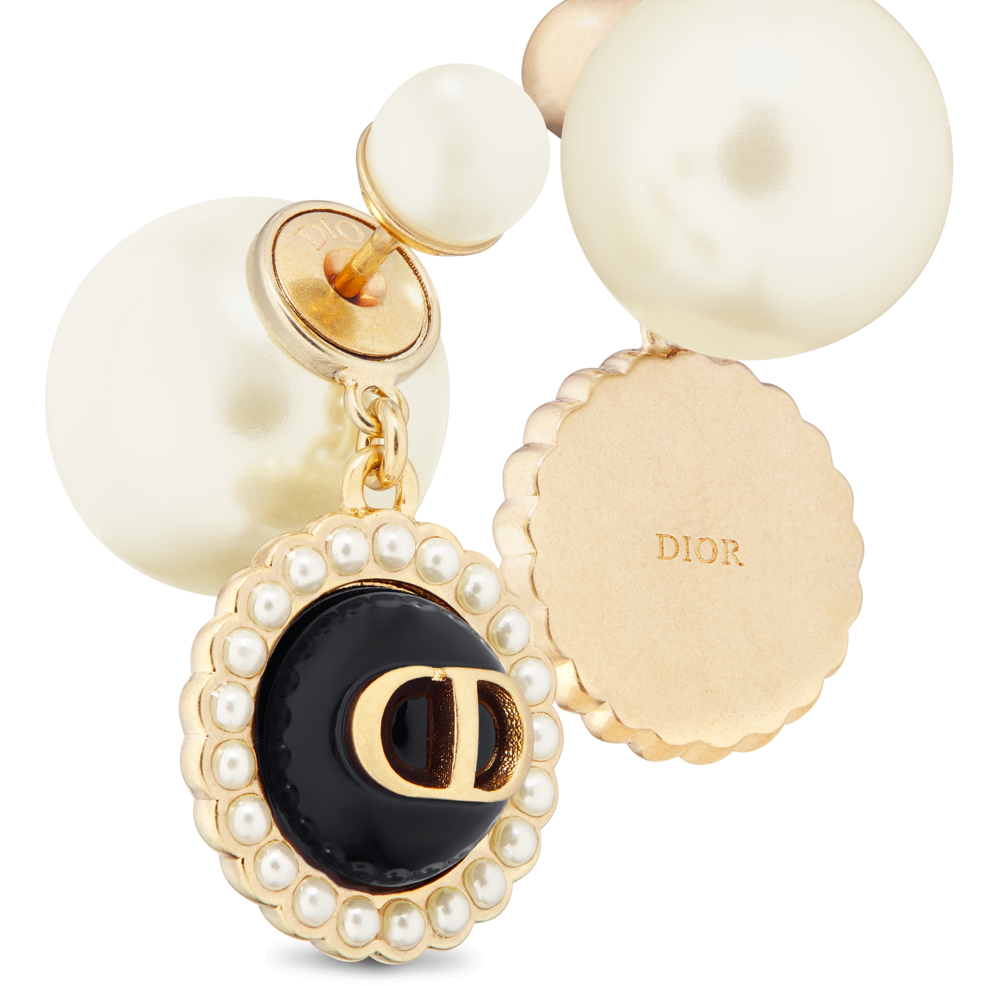 Dior Tribales 耳环 金色饰面金属、白色树脂珠饰和黑色玻璃装饰 E09