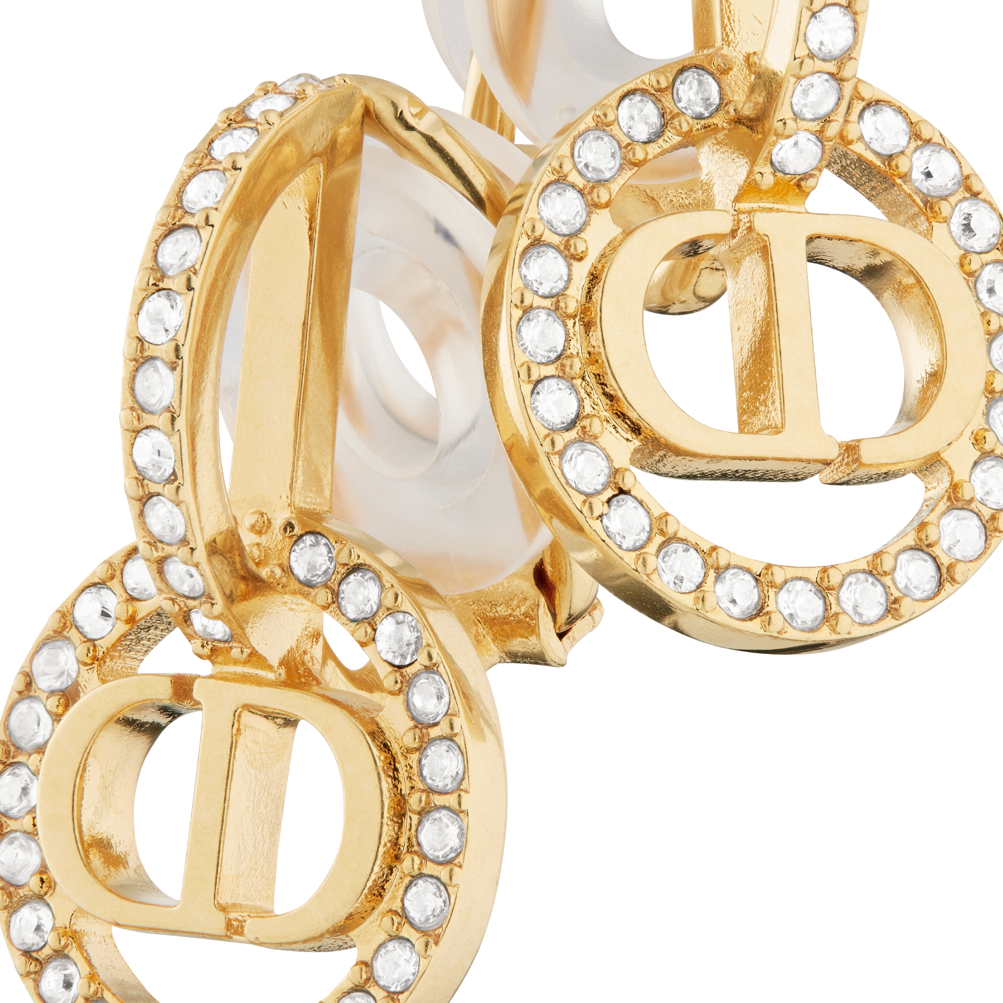 Petit CD 夹式耳环 金色饰面金属和银色调仿水晶装饰 E09