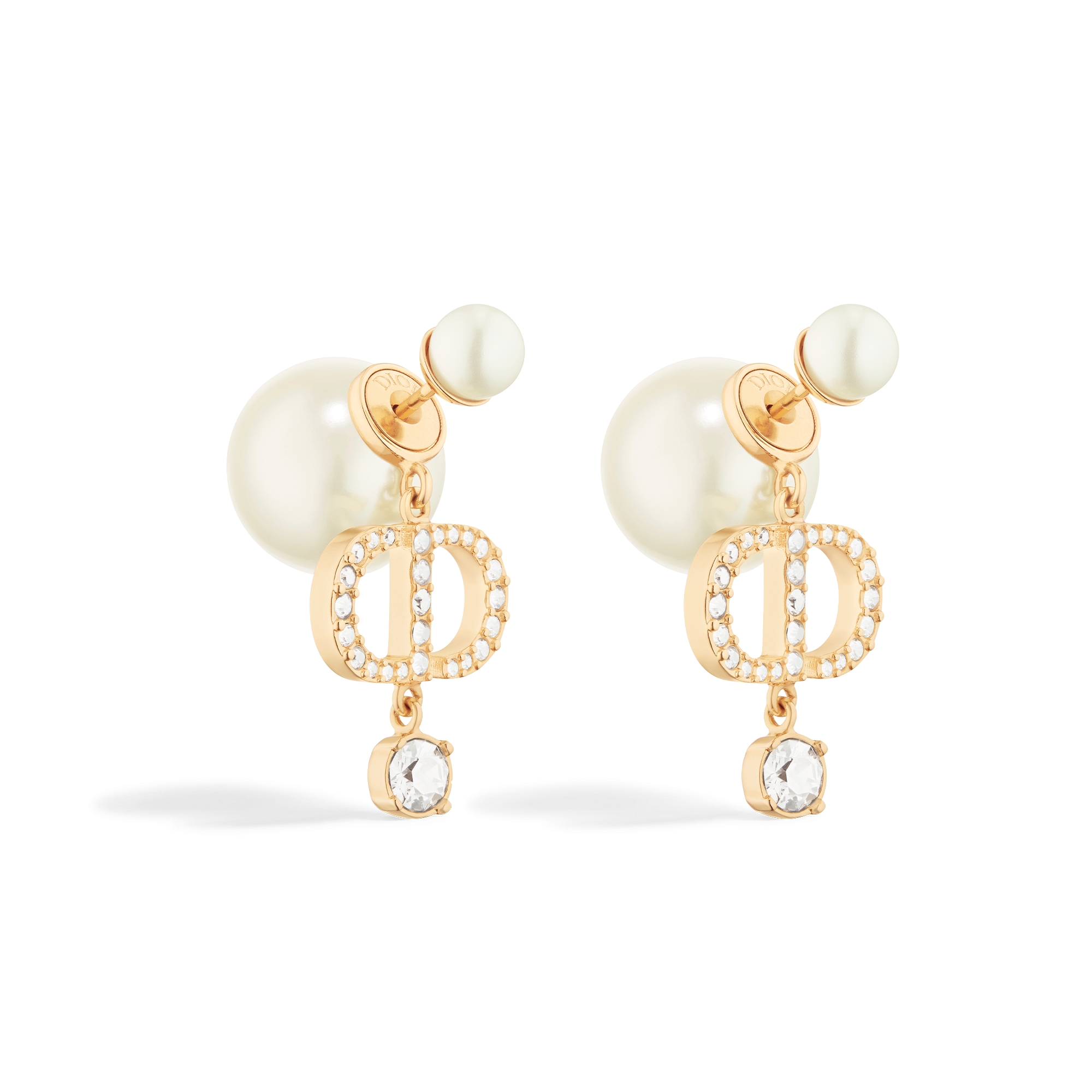 Dior Tribales 耳环 金色饰面金属、白色树脂珠饰和白色晶体装饰 E03