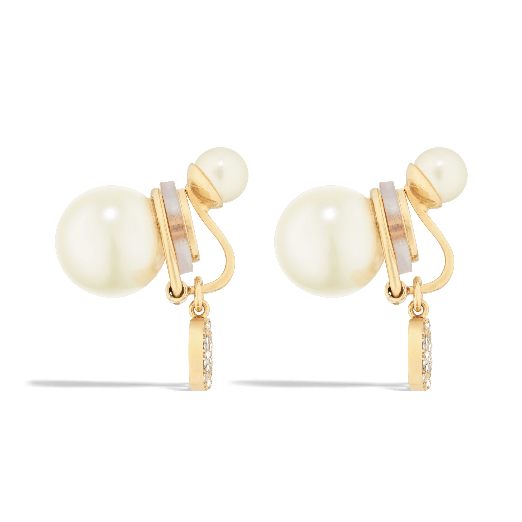 Dior Tribales 夹式耳环 金色饰面金属搭配白色树脂珠饰和银色调仿水晶装饰 E02