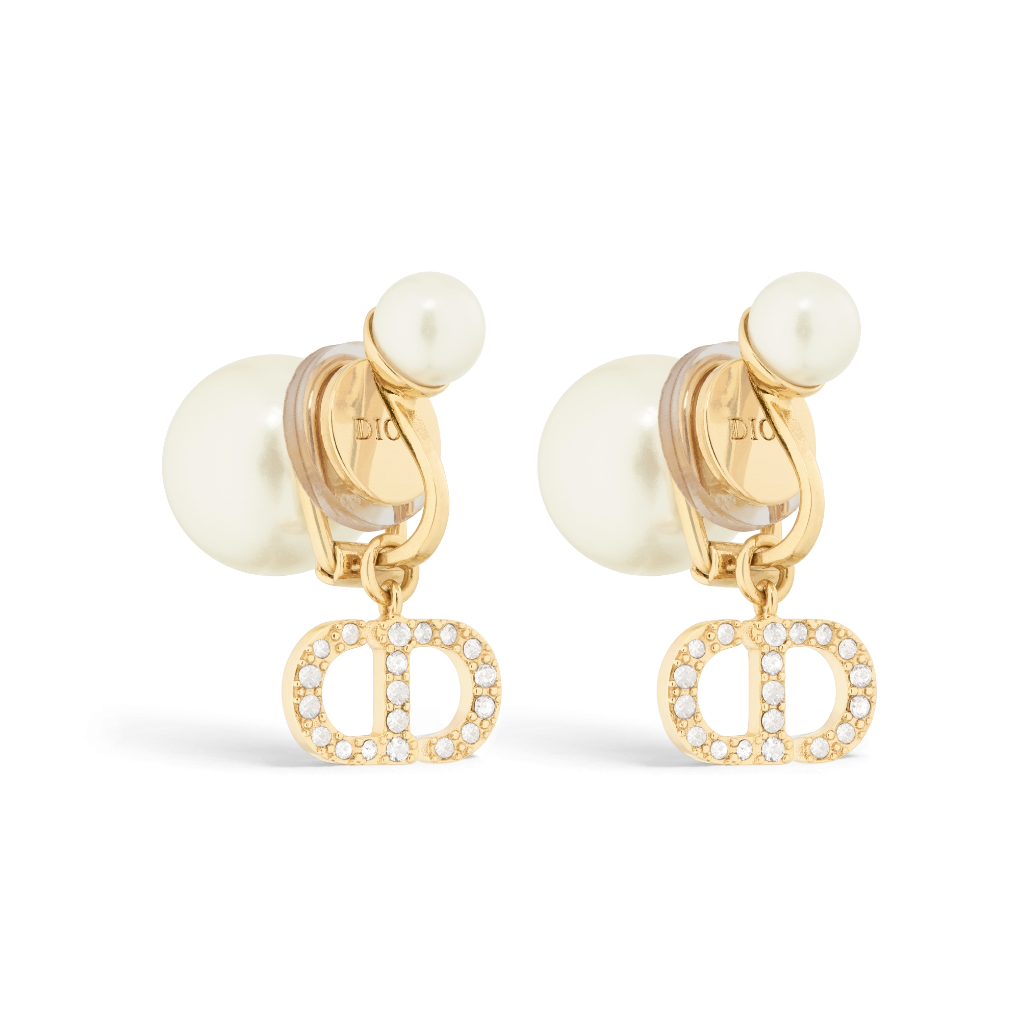 Dior Tribales 夹式耳环 金色饰面金属搭配白色树脂珠饰和银色调仿水晶装饰 E03
