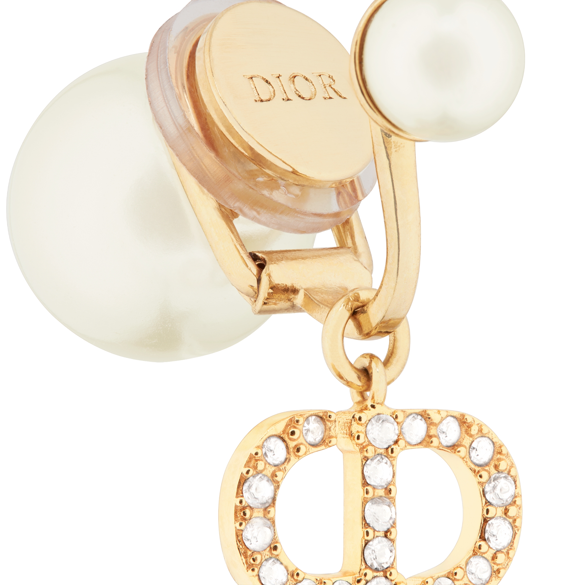 Dior Tribales 夹式耳环 金色饰面金属搭配白色树脂珠饰和银色调仿水晶装饰 E09