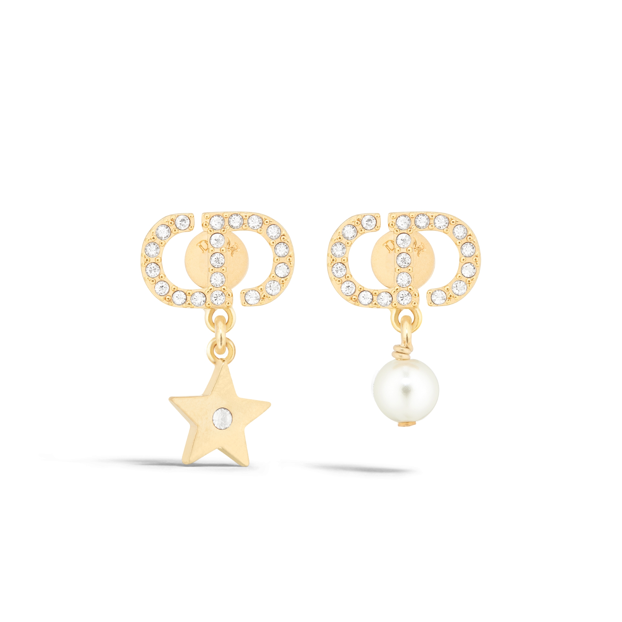 Petit CD Lucky Charms 耳环 金色饰面金属搭配白色树脂珠饰和银色调晶体装饰 E01