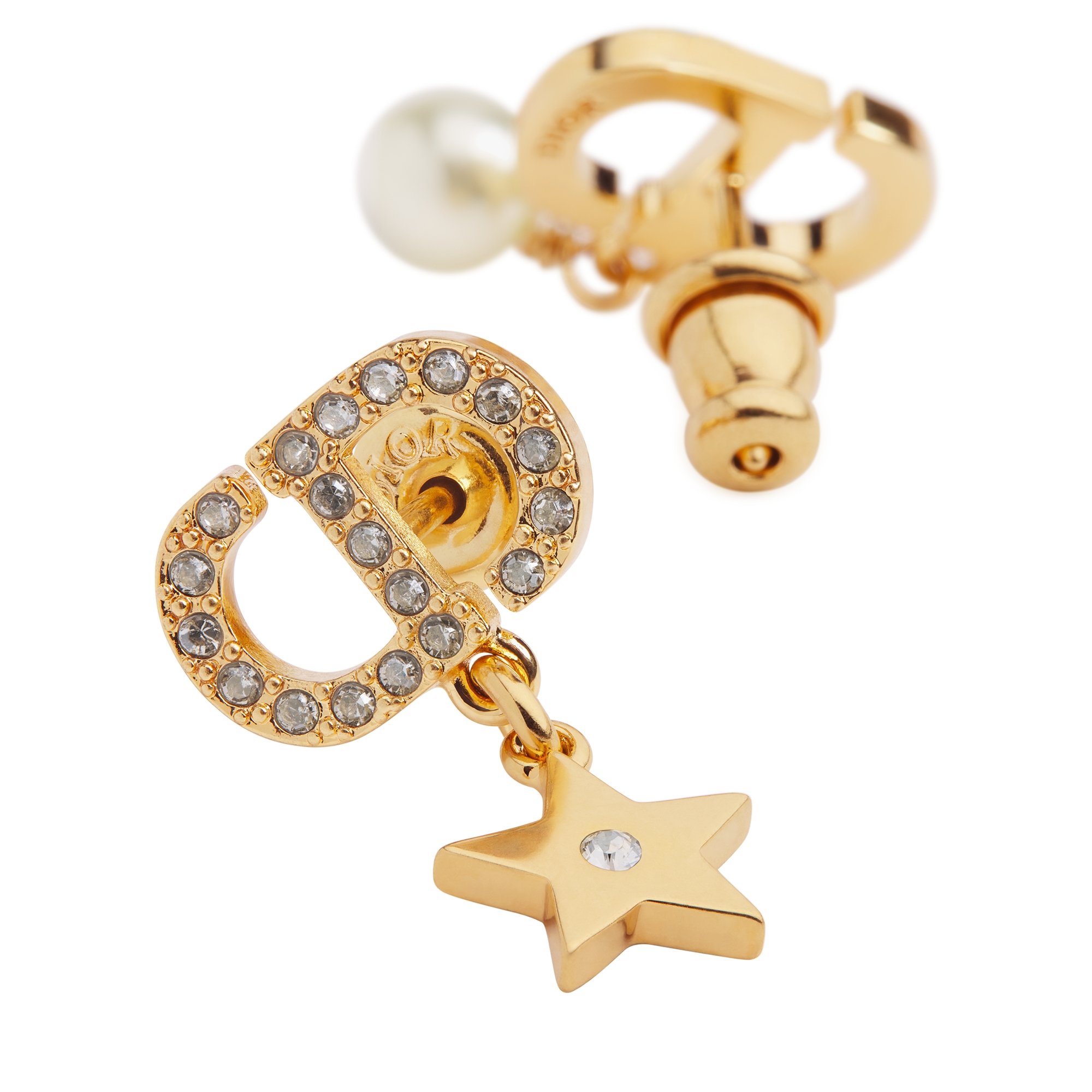 Petit CD Lucky Charms 耳环 金色饰面金属搭配白色树脂珠饰和银色调晶体装饰 E09