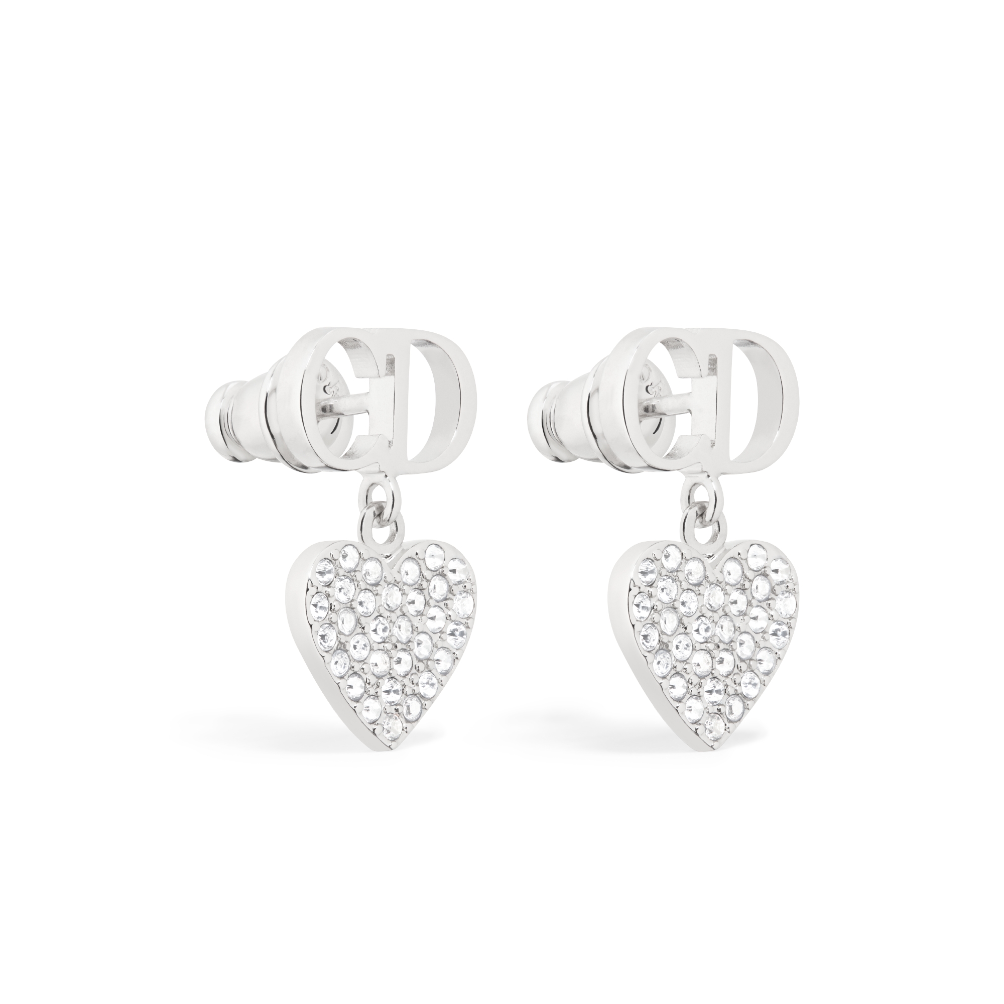 Clair D Lune 耳环 银色饰面金属和白色晶体装饰 E03