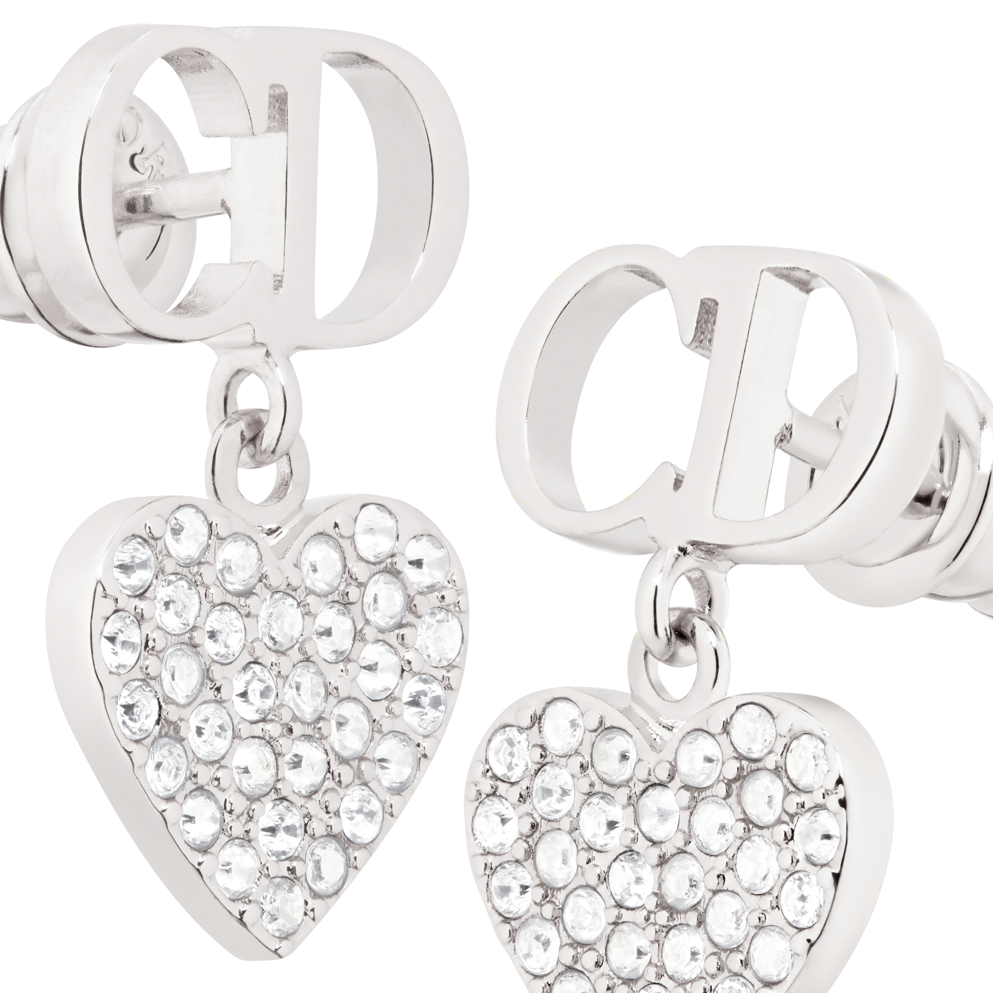 Clair D Lune 耳环 银色饰面金属和白色晶体装饰 E09