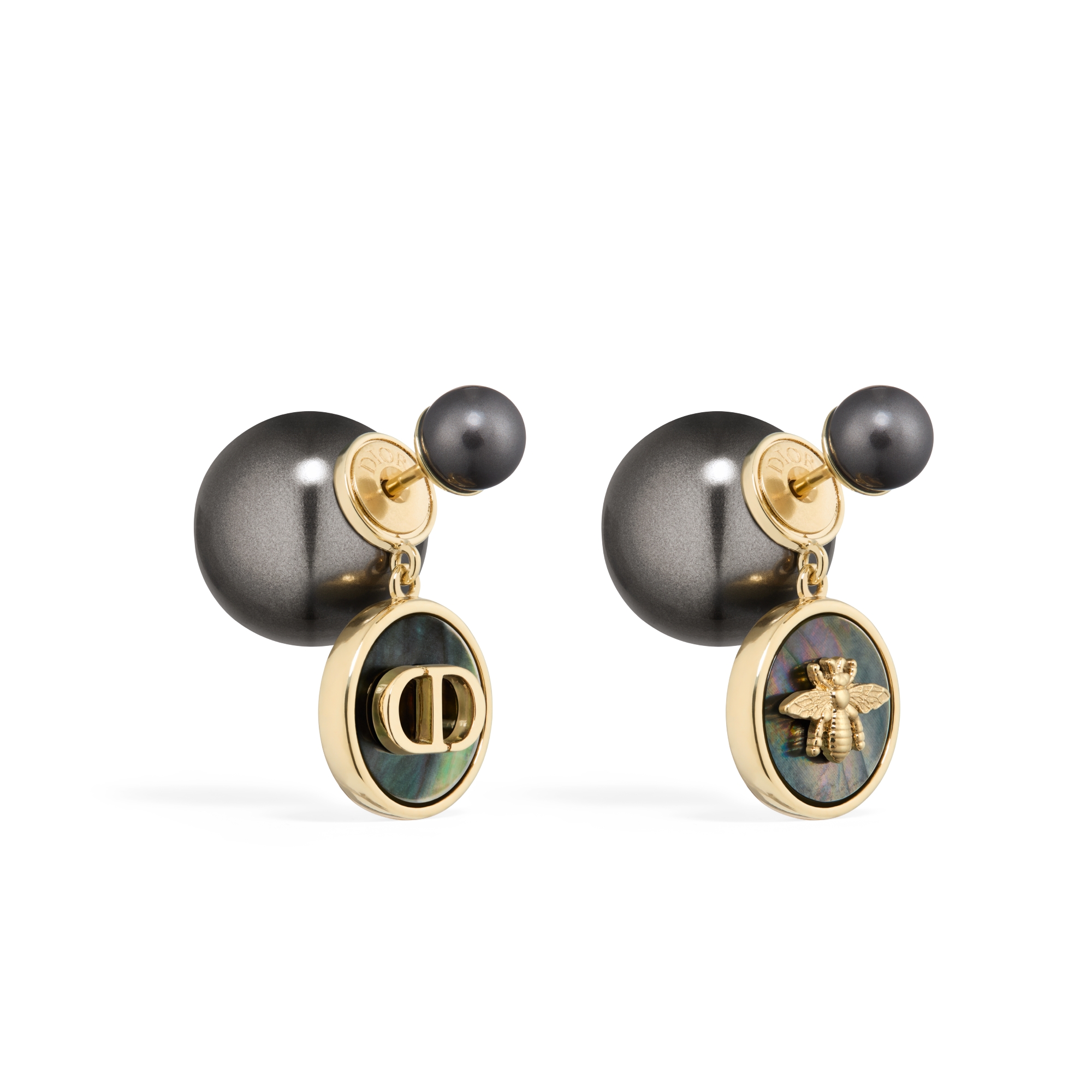 Dior Tribales 耳环 金色饰面金属、深灰色树脂珠饰和塔西提珍珠母贝 E03