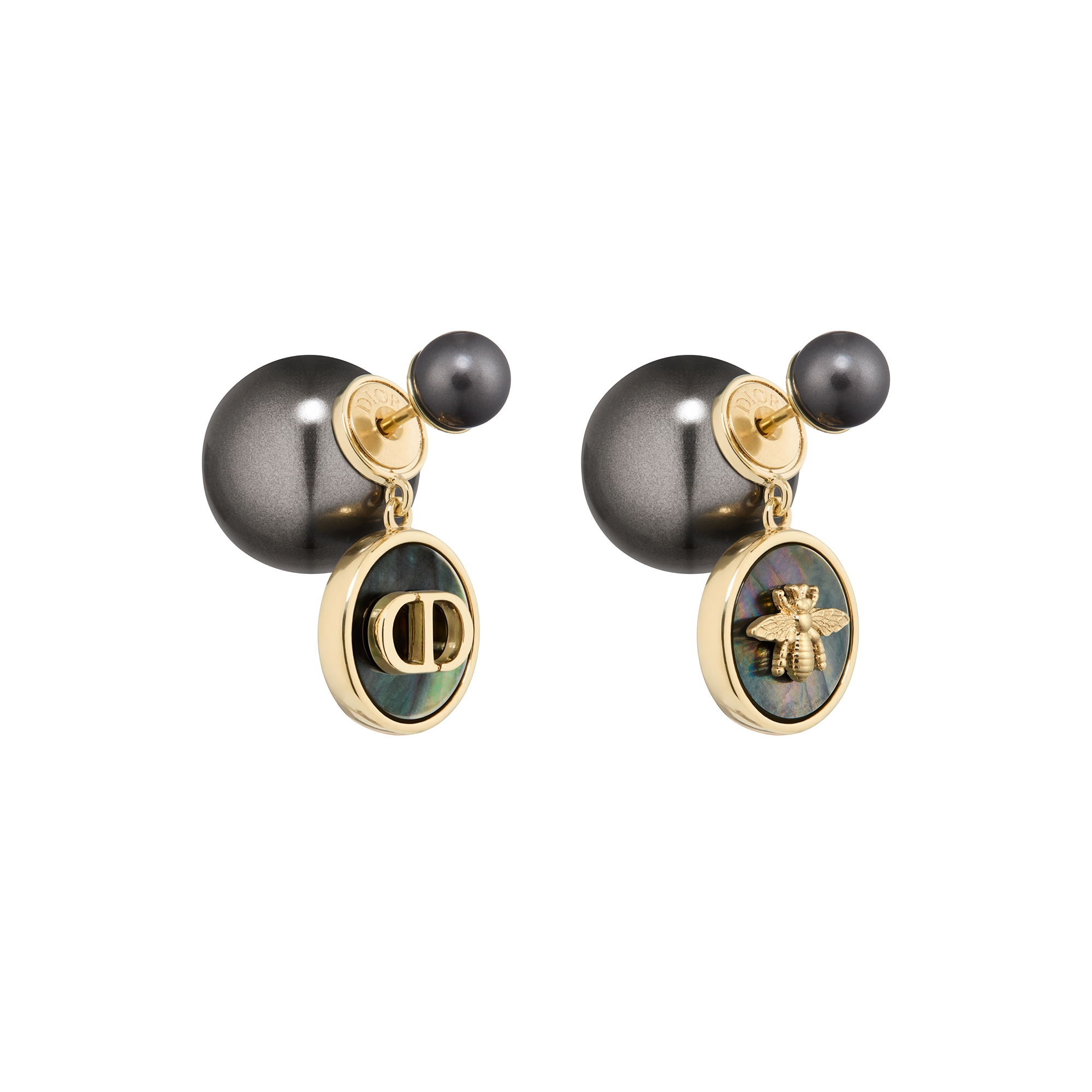  金色饰面金属、深灰色树脂珠饰和塔西提珍珠母贝