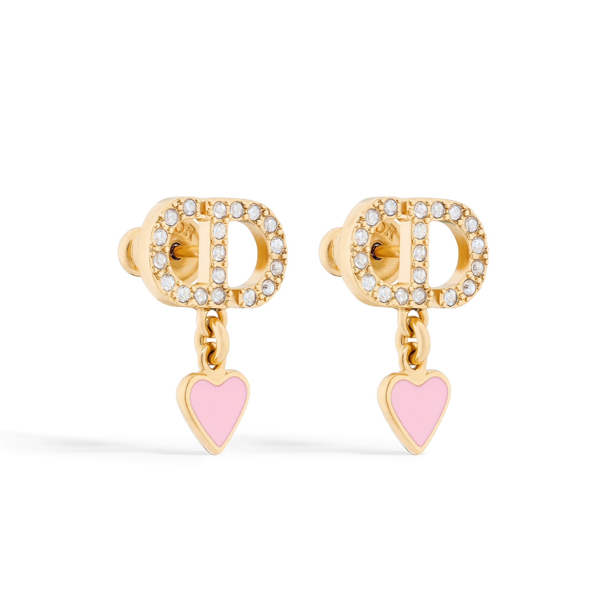 Dioramour 耳环 金色饰面金属、银色调晶体和马卡龙粉色涂漆装饰 E03
