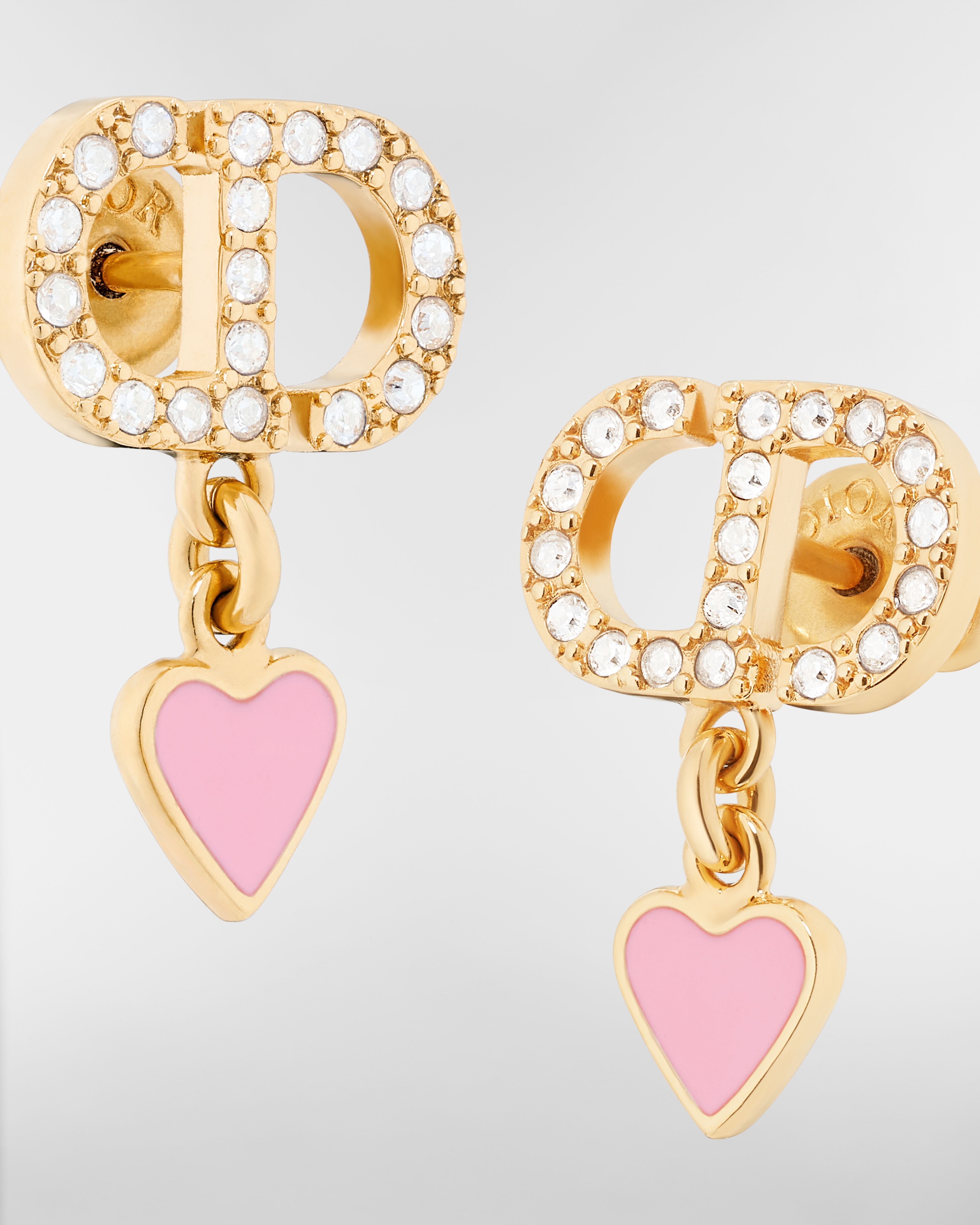 Dioramour 耳环 金色饰面金属、银色调晶体和马卡龙粉色涂漆装饰 E09