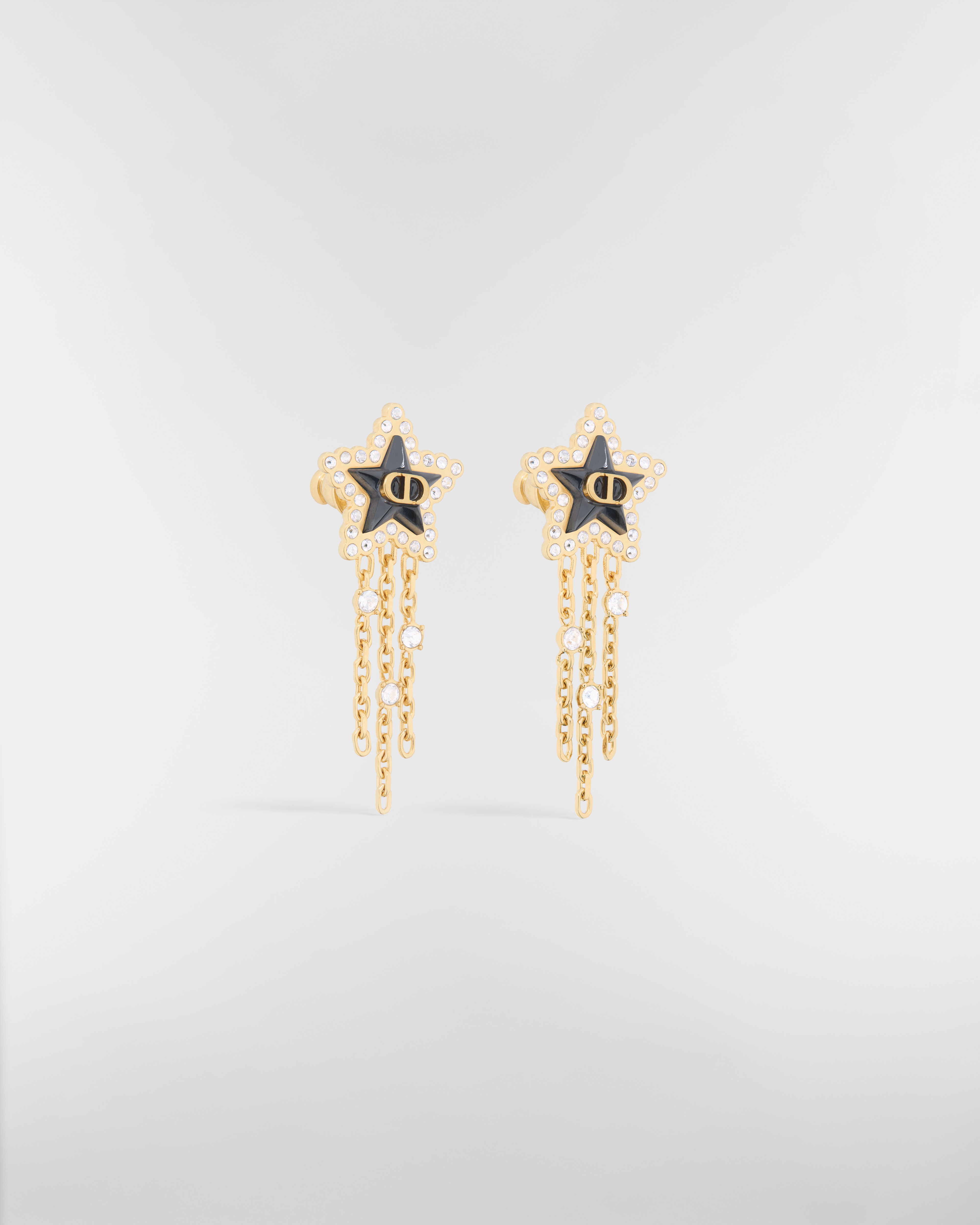 Petit CD Lucky Baroque 耳环 金色饰面金属、银色调晶体和深海蓝色玻璃装饰 E03