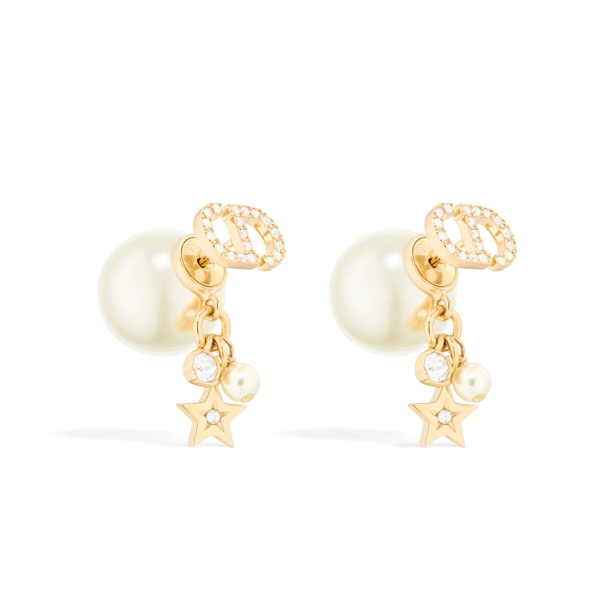 Dior Tribales 耳环 金色饰面金属、白色树脂珠饰和银色调晶体装饰 E03