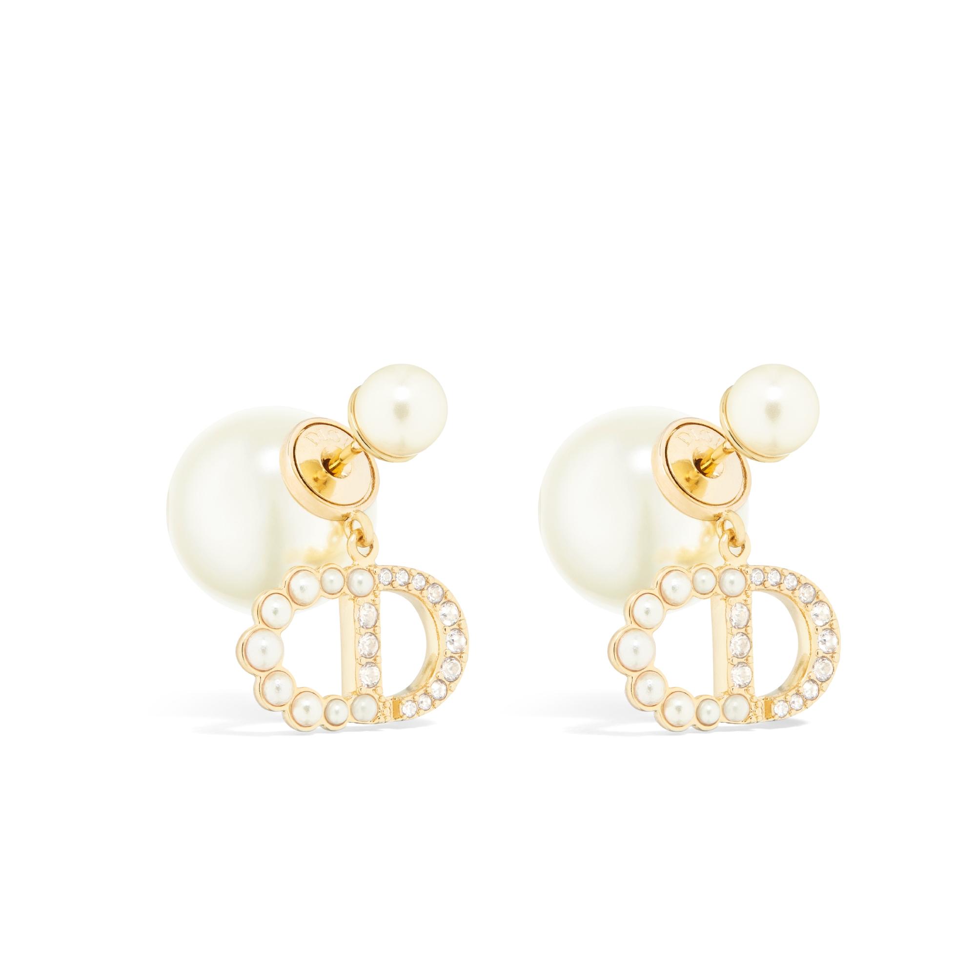 Dior Tribales 耳环 金色饰面金属、白色树脂珠饰和闪亮晶体装饰 E03