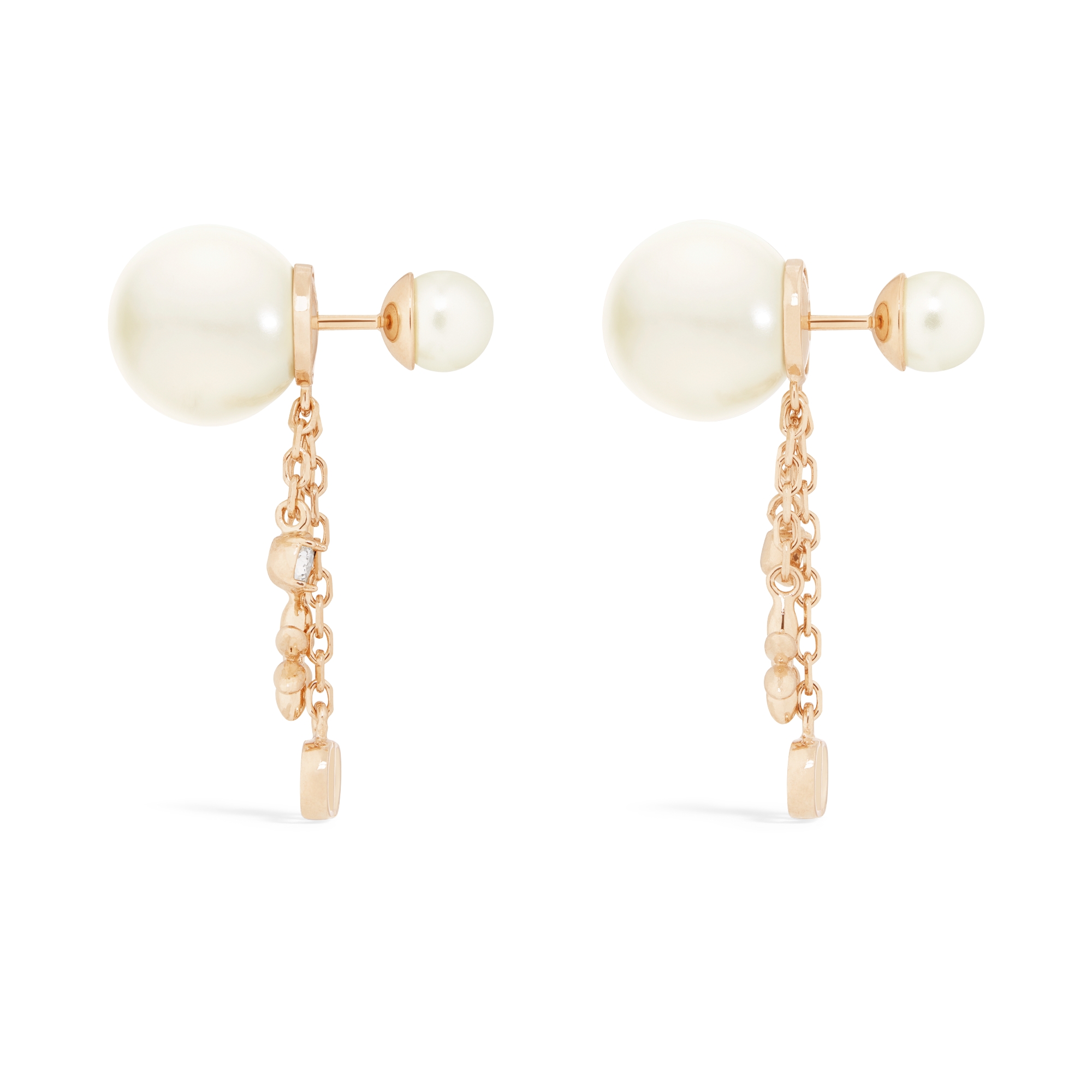 Dior Tribales 耳环 浅金色饰面金属、白色树脂珠饰和银色调晶体装饰 E02