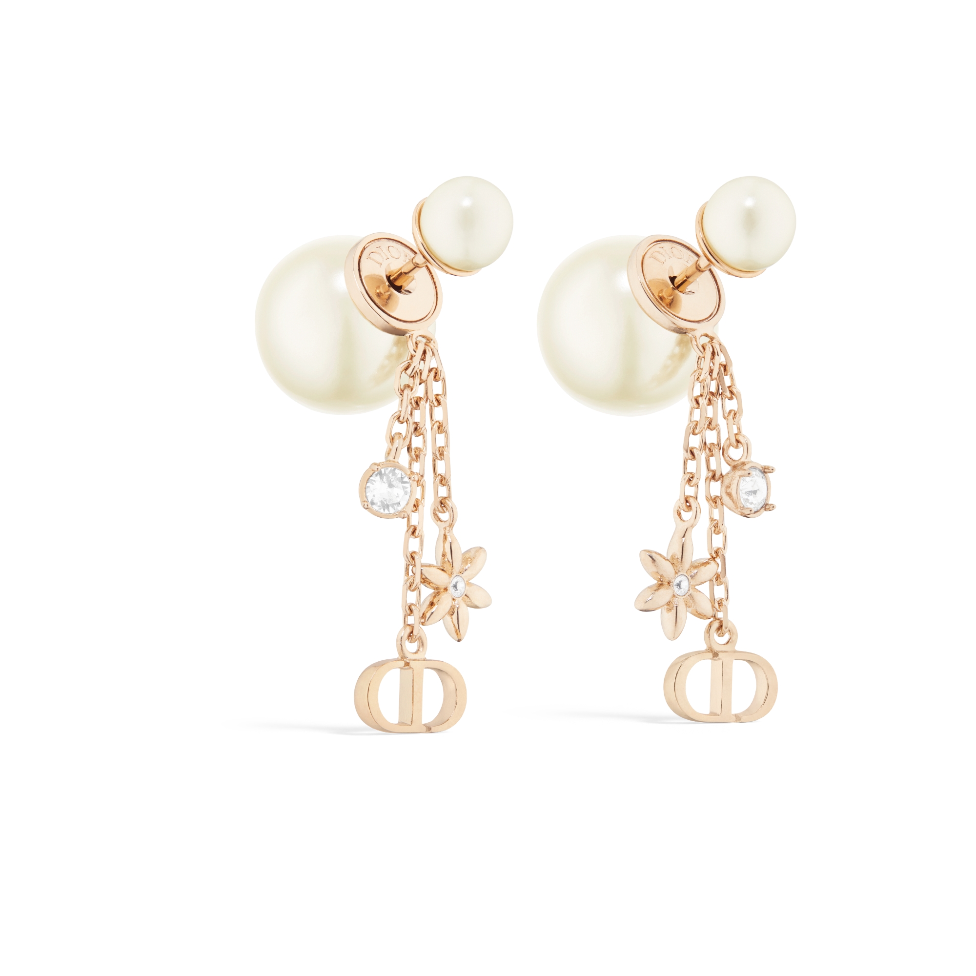 Dior Tribales 耳环 浅金色饰面金属、白色树脂珠饰和银色调晶体装饰 E03