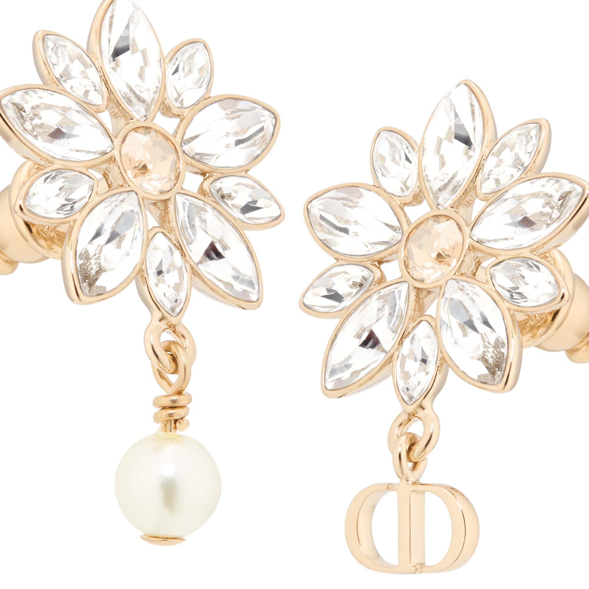 Fleur de Glace 耳环 浅金色饰面金属搭配白色树脂珠饰、金色和银色调晶体装饰 E09