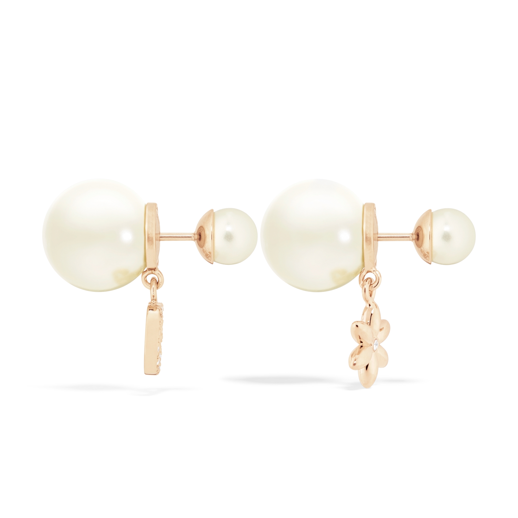 Dior Tribales 耳环 浅金色饰面金属、白色树脂珠饰和银色调晶体装饰 E02