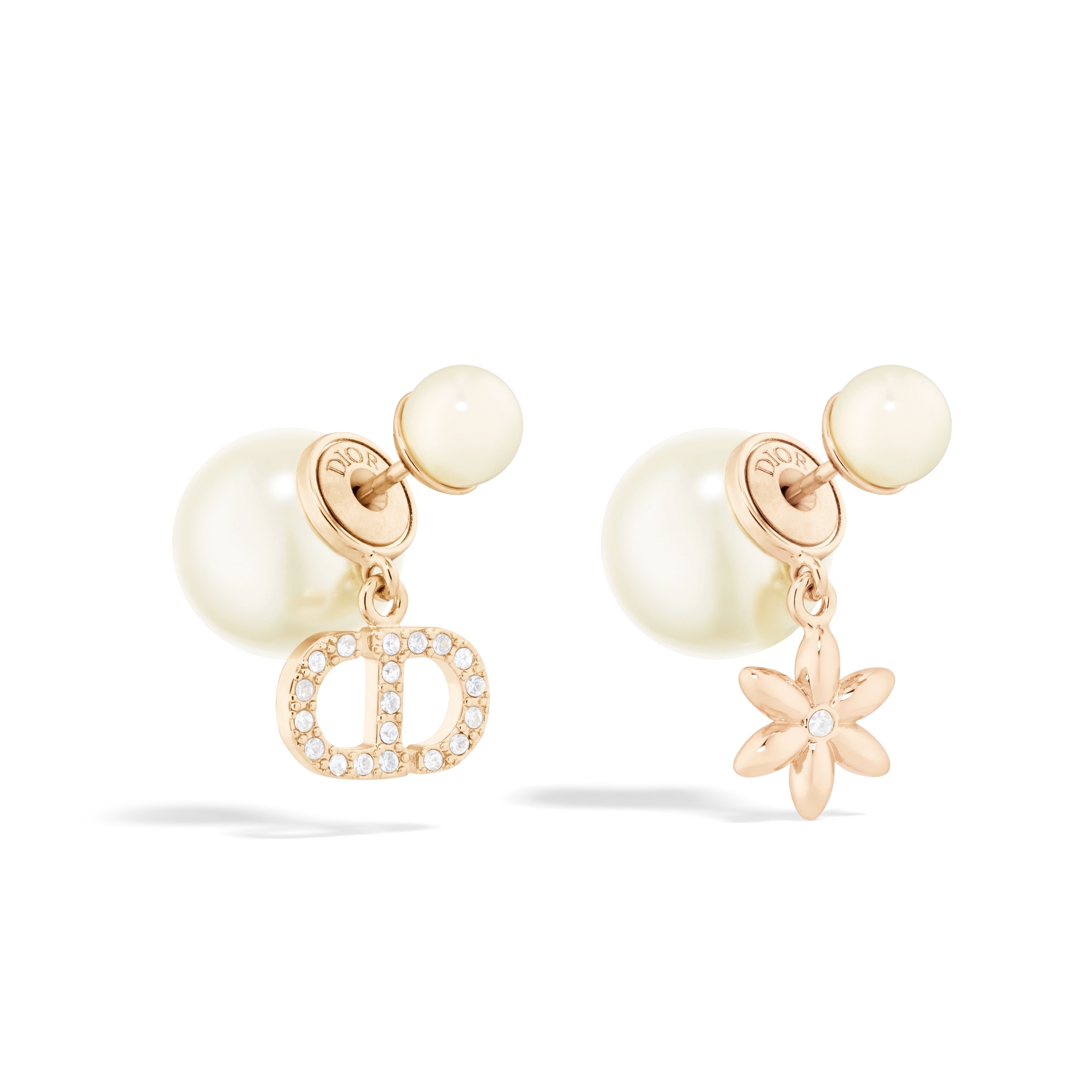 Dior Tribales 耳环 浅金色饰面金属、白色树脂珠饰和银色调晶体装饰 E03