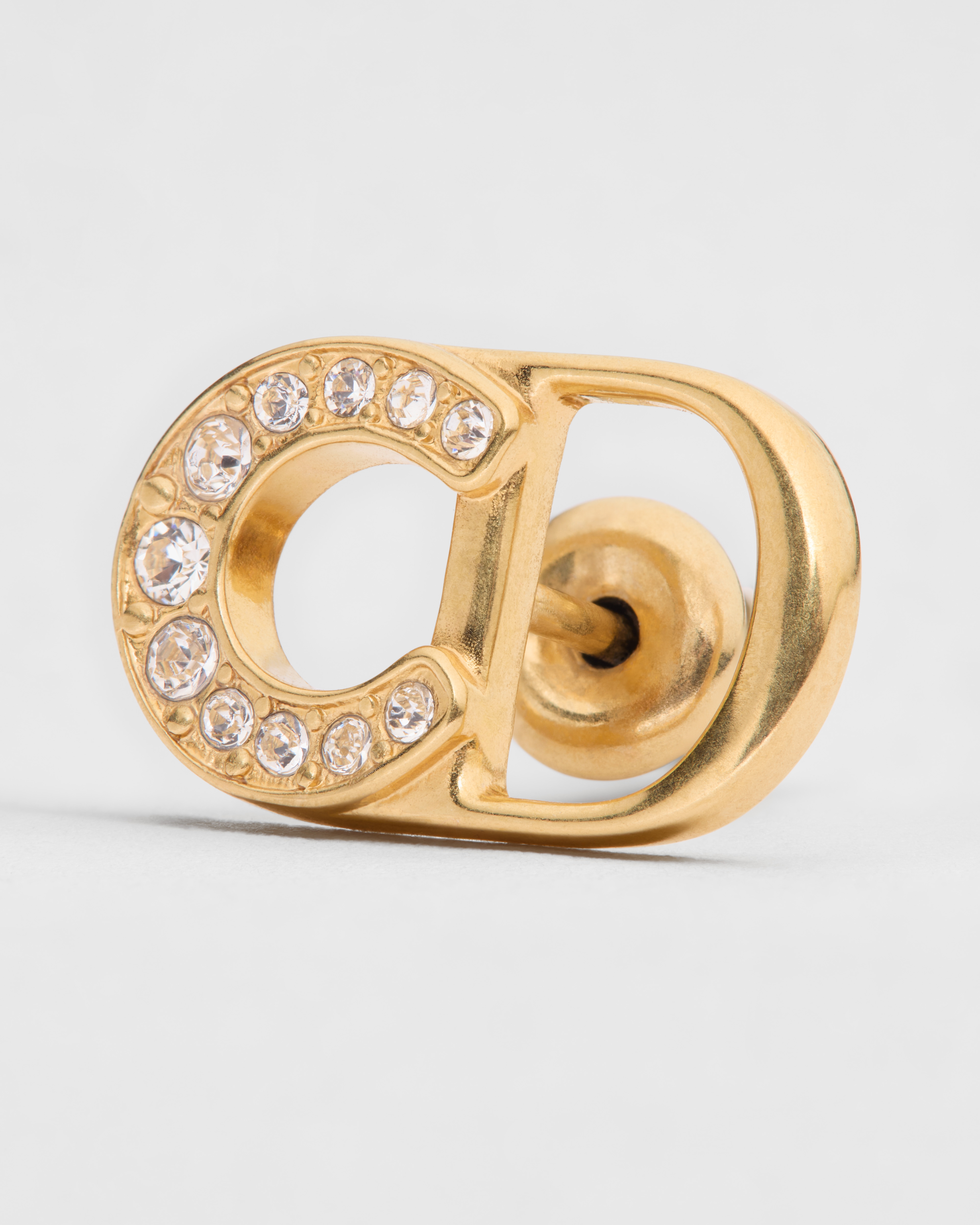 Lucky Dior 耳钉 金色饰面金属和白色晶体装饰 E09