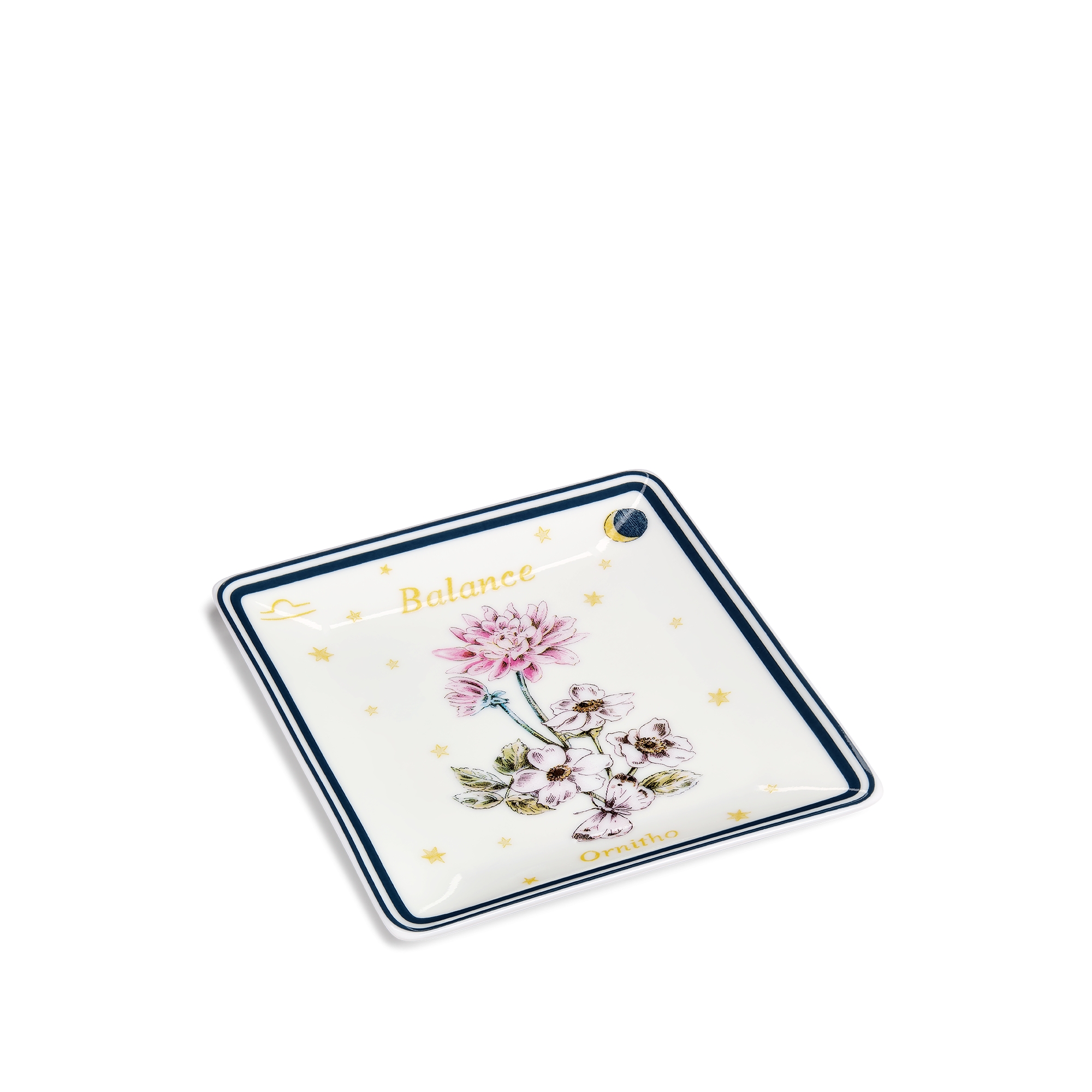 装饰托盘 米白色瓷质多色 Fleur du Zodiac 天秤座图案 E03