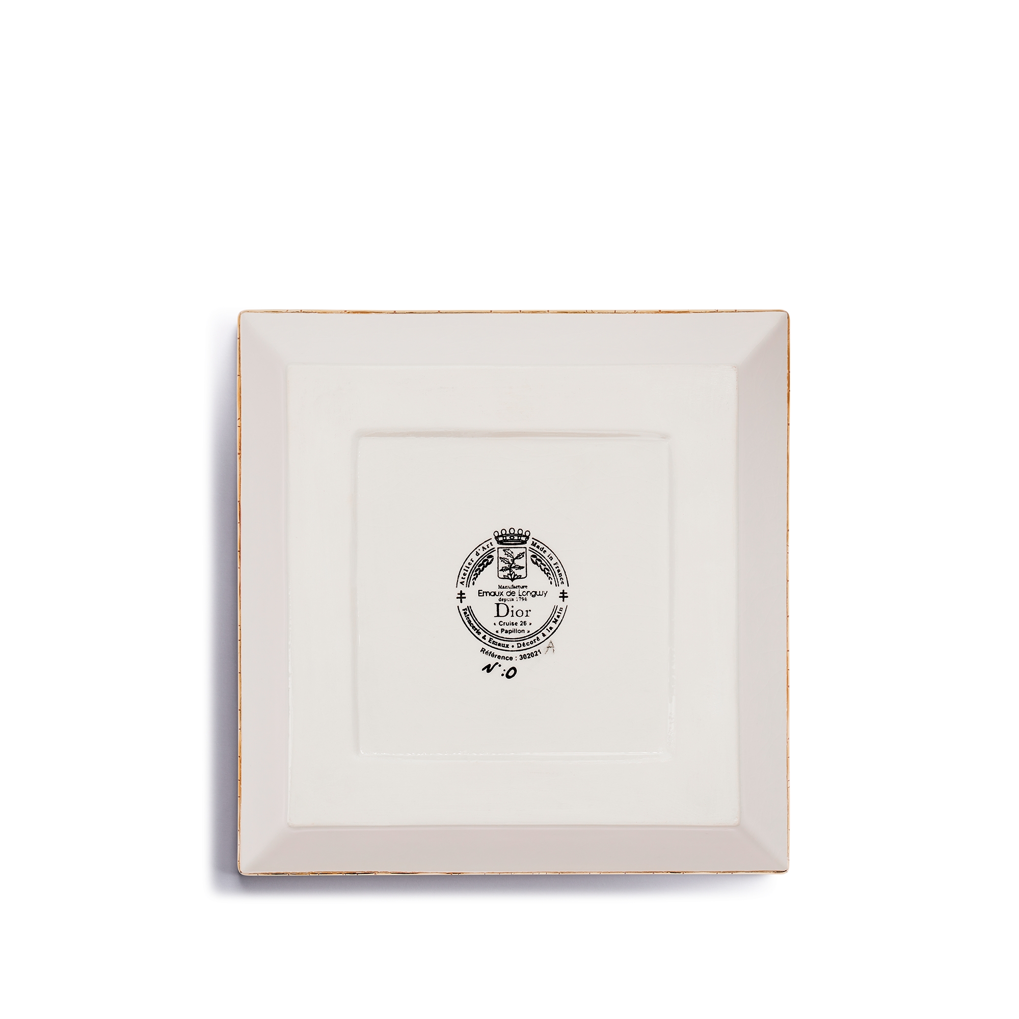 装饰托盘 Dior 与 Manufacture des Émaux de Longwy 联名，白色陶瓷和瓷釉金色调 Dioresque Butterfly 图案 E08