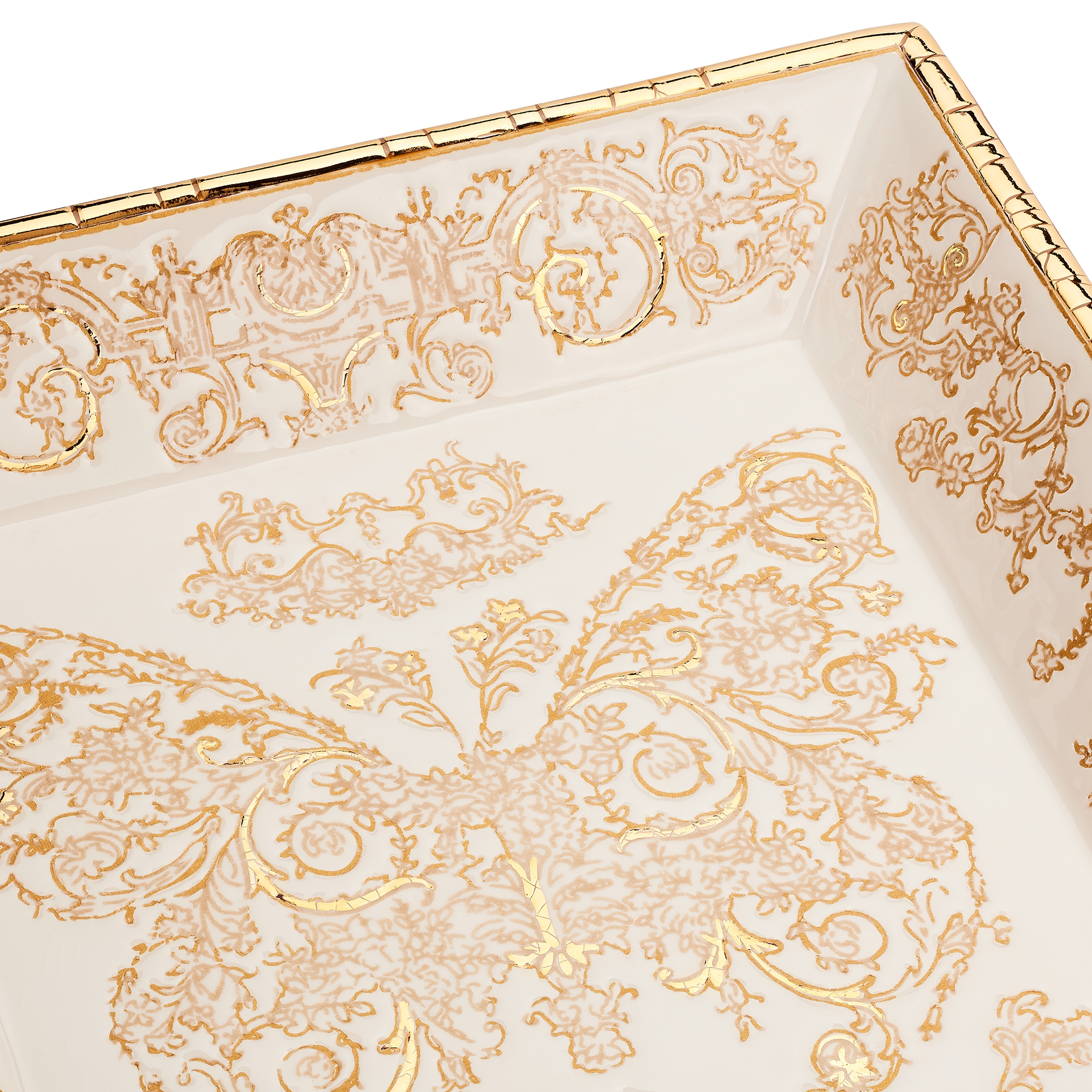 装饰托盘 Dior 与 Manufacture des Émaux de Longwy 联名，白色陶瓷和瓷釉金色调 Dioresque Butterfly 图案 E09