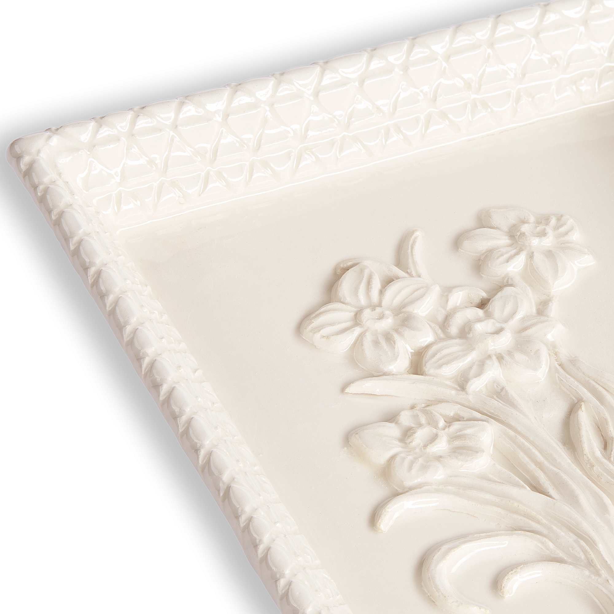 装饰托盘 米色陶瓷水仙花图案 E09