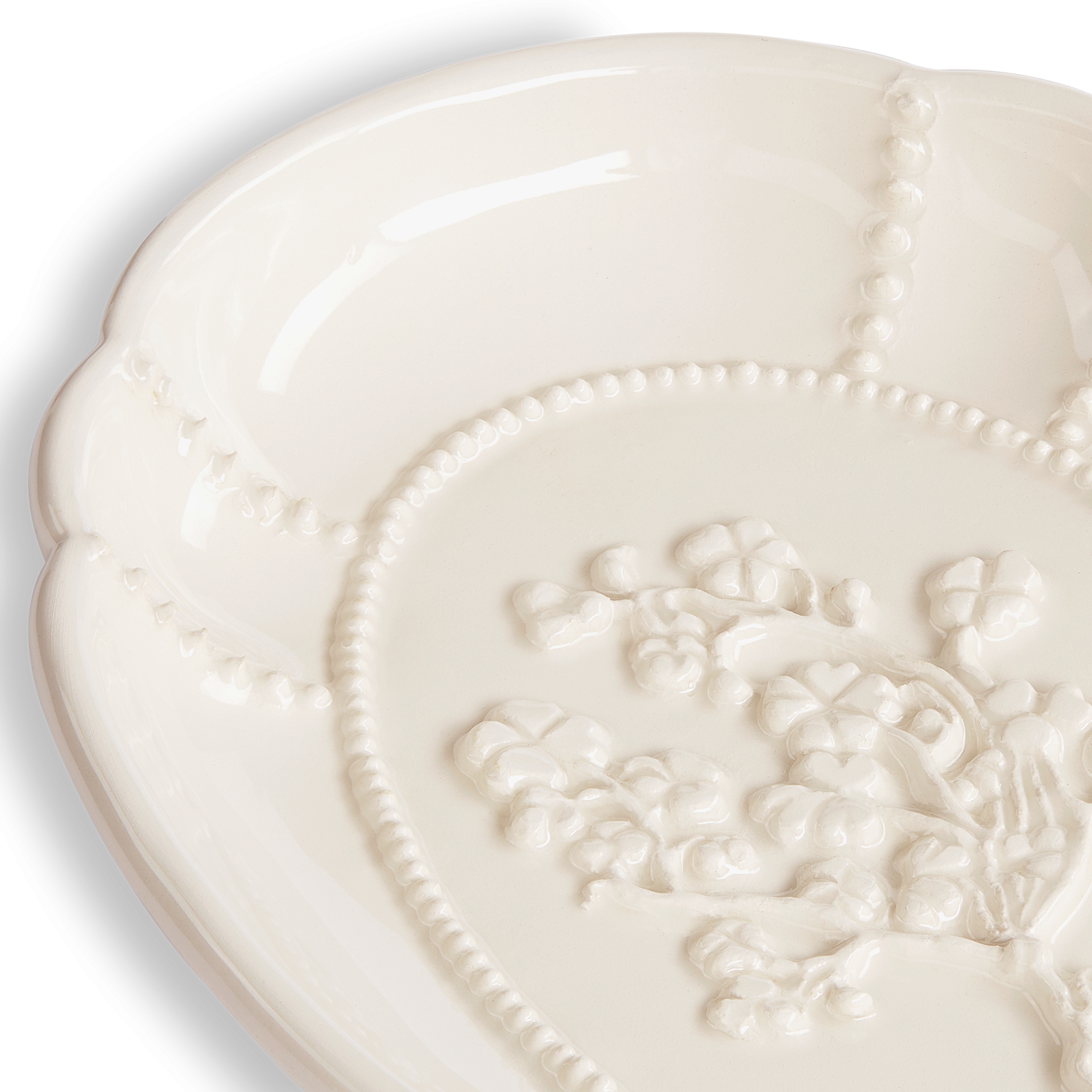 装饰托盘 米色陶瓷四叶草图案 E09