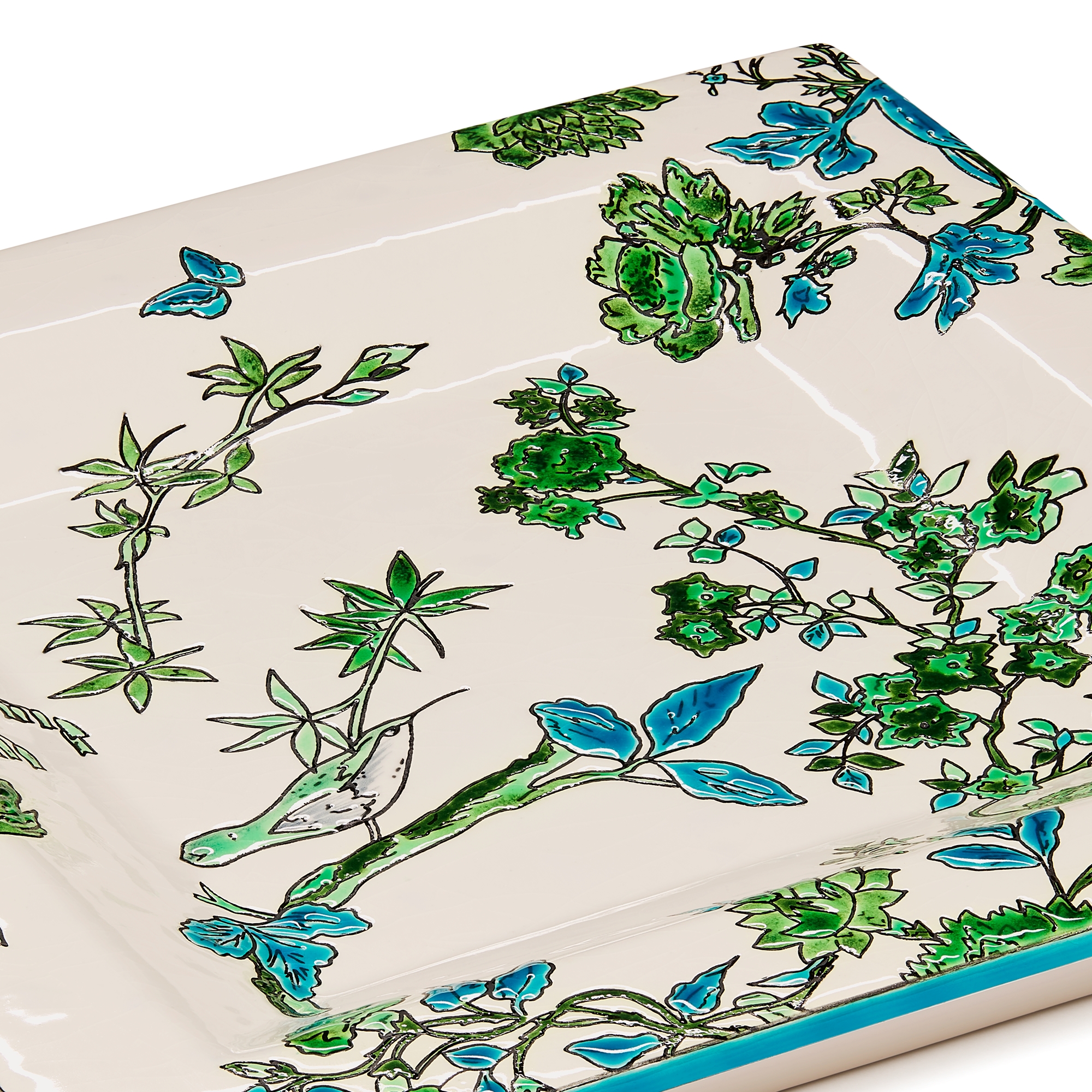 装饰托盘 米色陶瓷和瓷釉多色花卉图案 E09