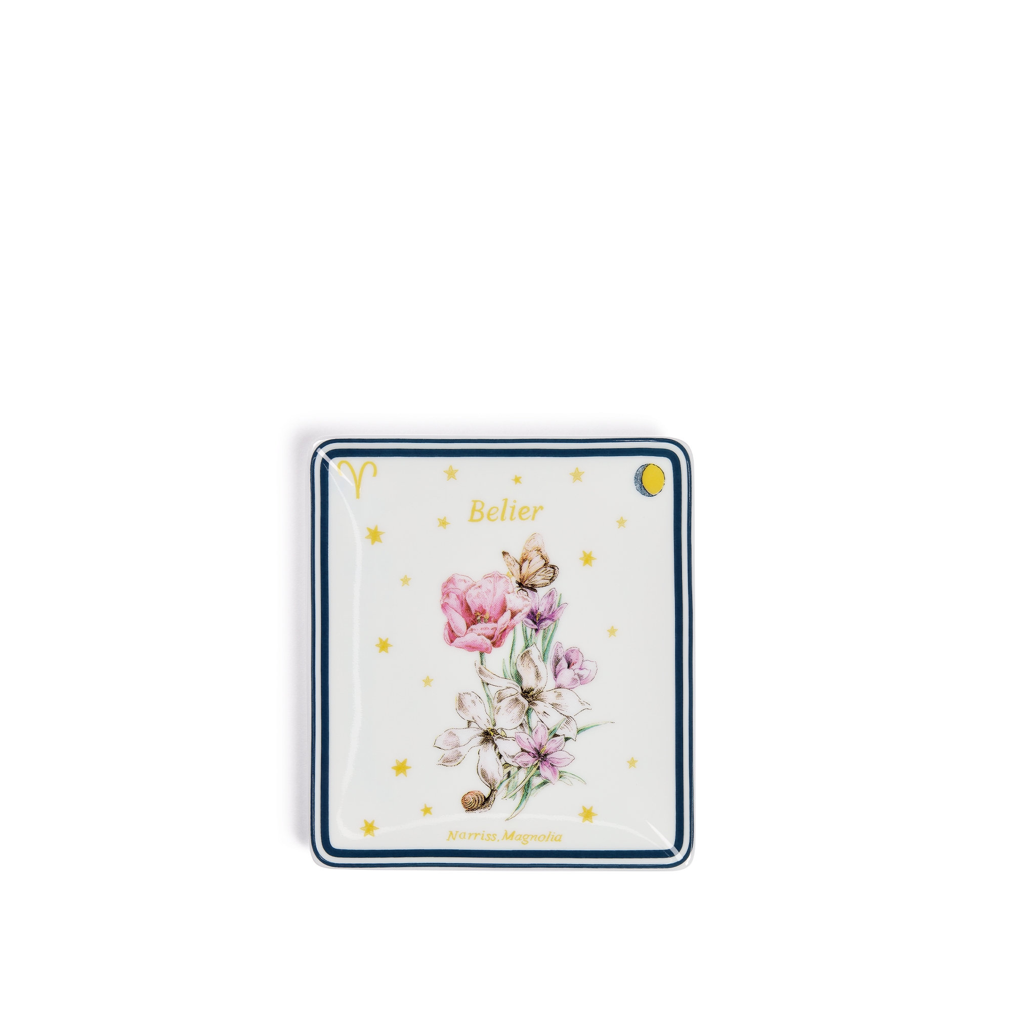 装饰托盘 米白色瓷质多色 Fleur du Zodiac 白羊座图案 E01