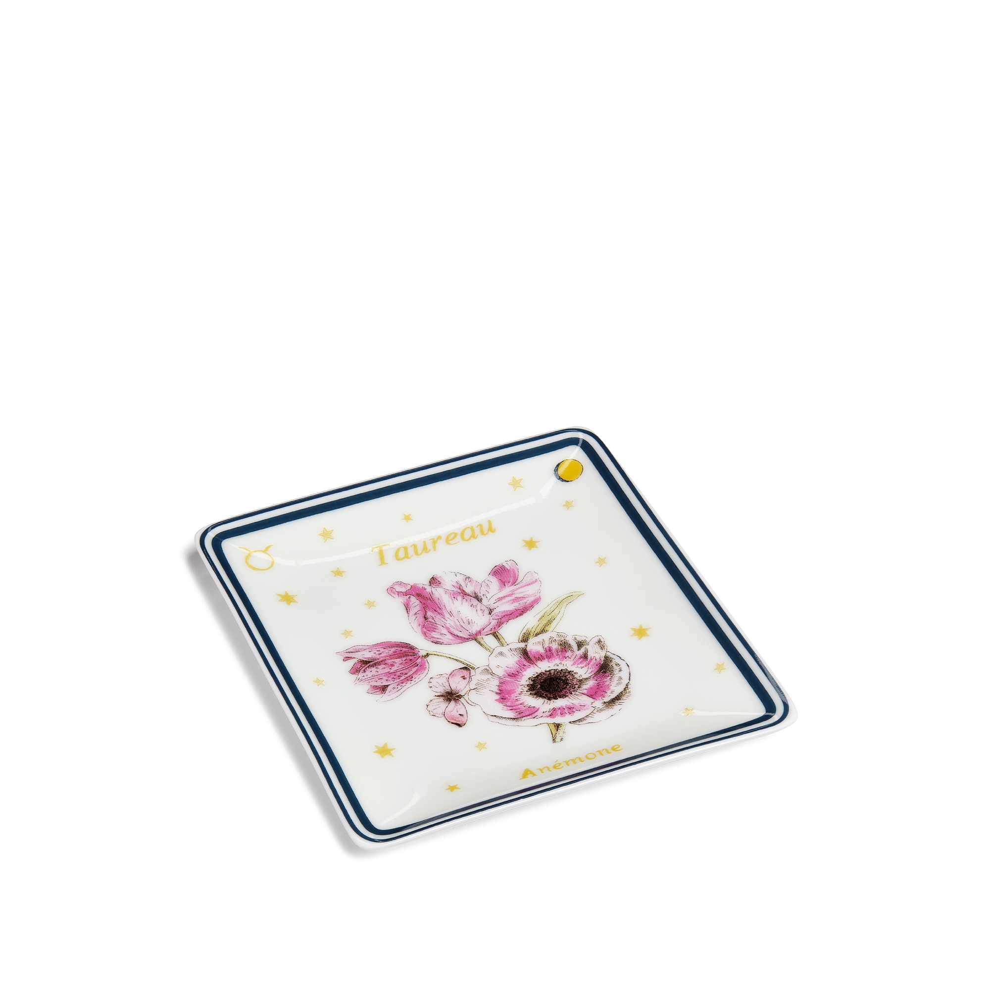 装饰托盘 米白色瓷质多色 Fleur du Zodiac 金牛座图案 E03