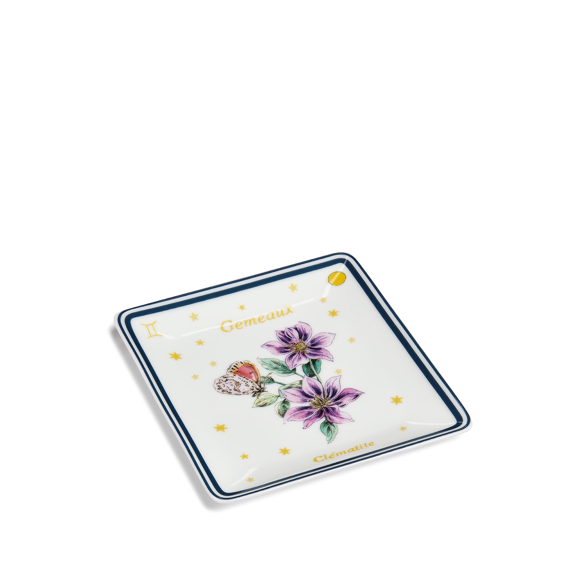 装饰托盘 米白色瓷质多色 Fleur du Zodiac 双子座图案 E03